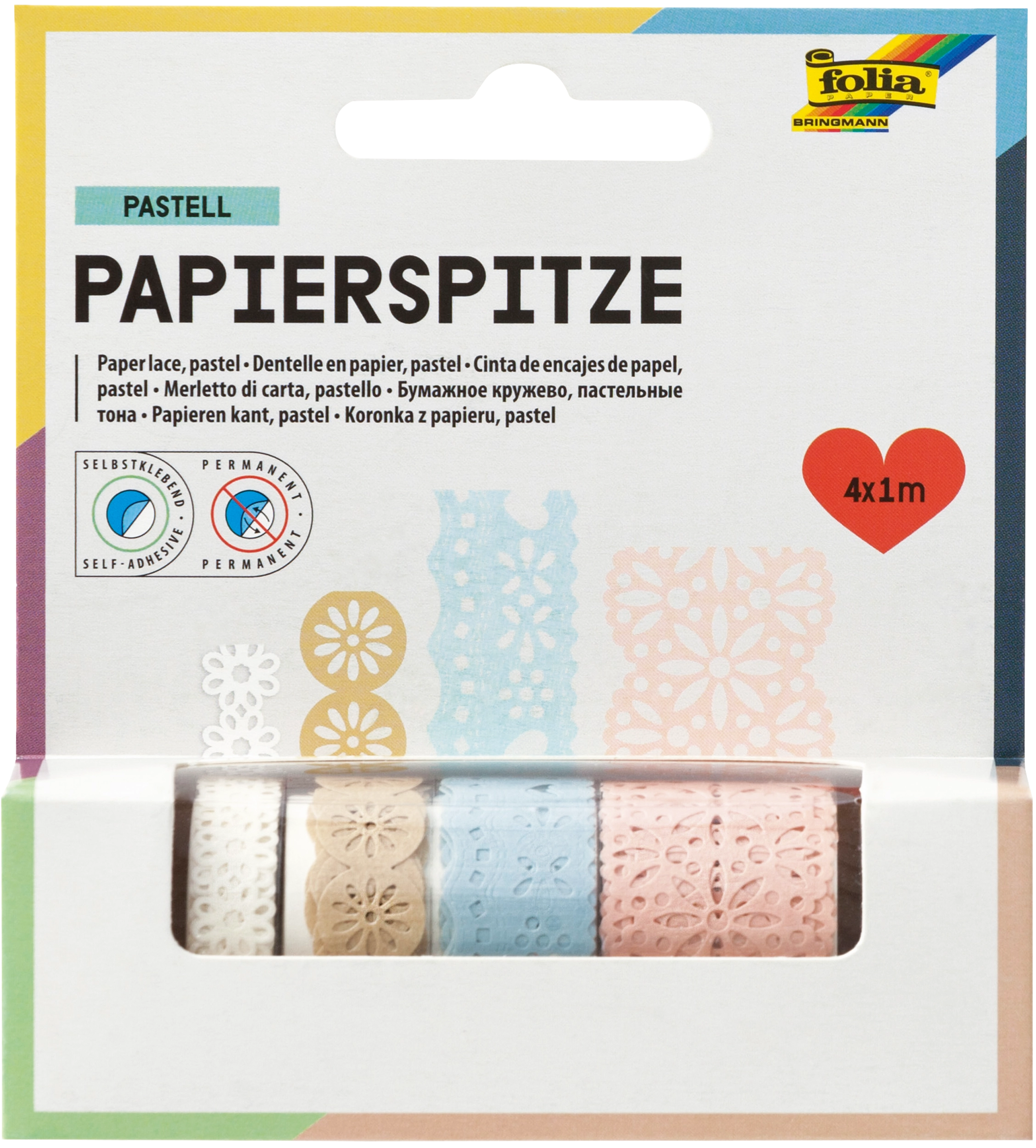 Papierspitze, Pastell, 4x 1 m, 4 Rollen