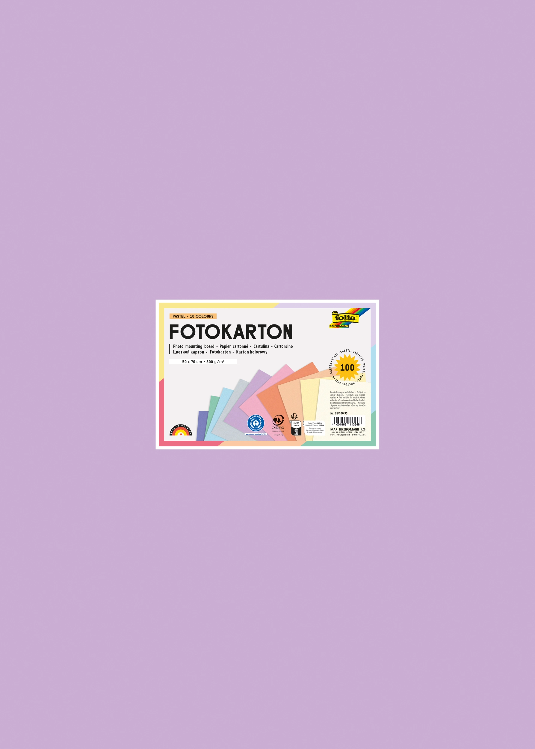 Photo Mounting Board, Pastel, 10 Colours, 50 x 70 cm, 300 g/m², 100 sheets