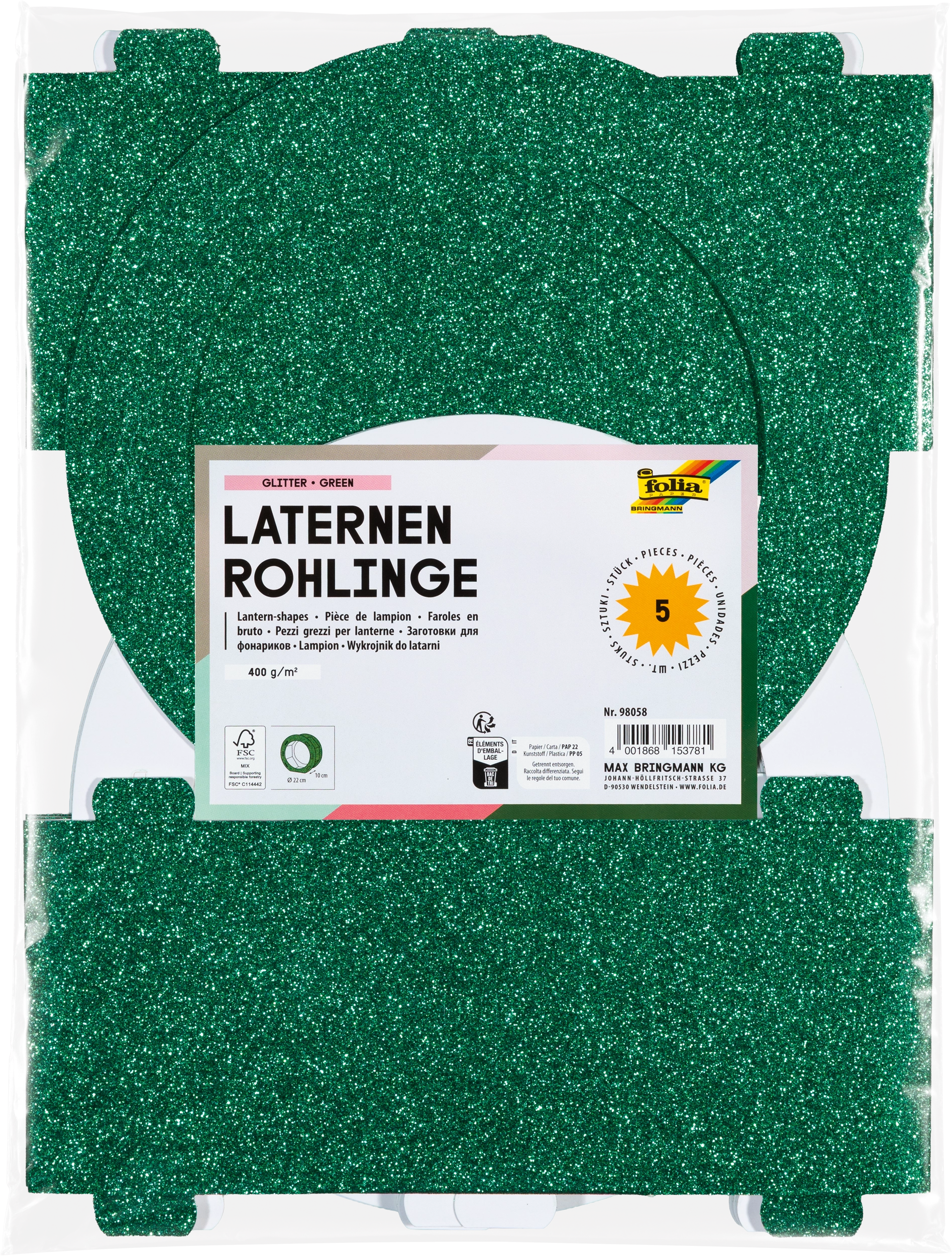Lantern Blanks, Glitter, Green, 400 g/m², 1 piece