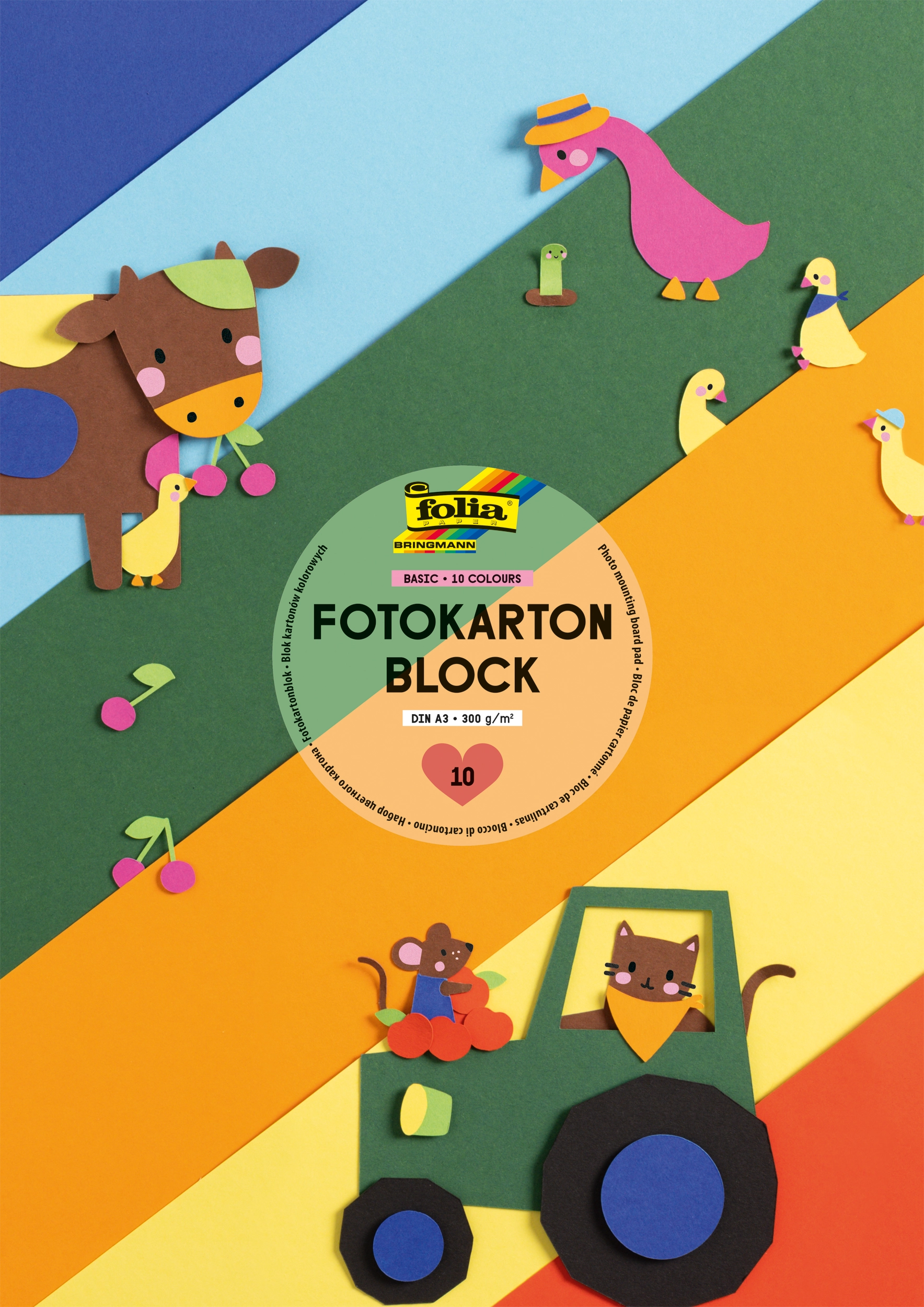 Photo Mounting Board Pad, Basic, 10 Colours, DIN A3, 300 g/m², 10 sheets