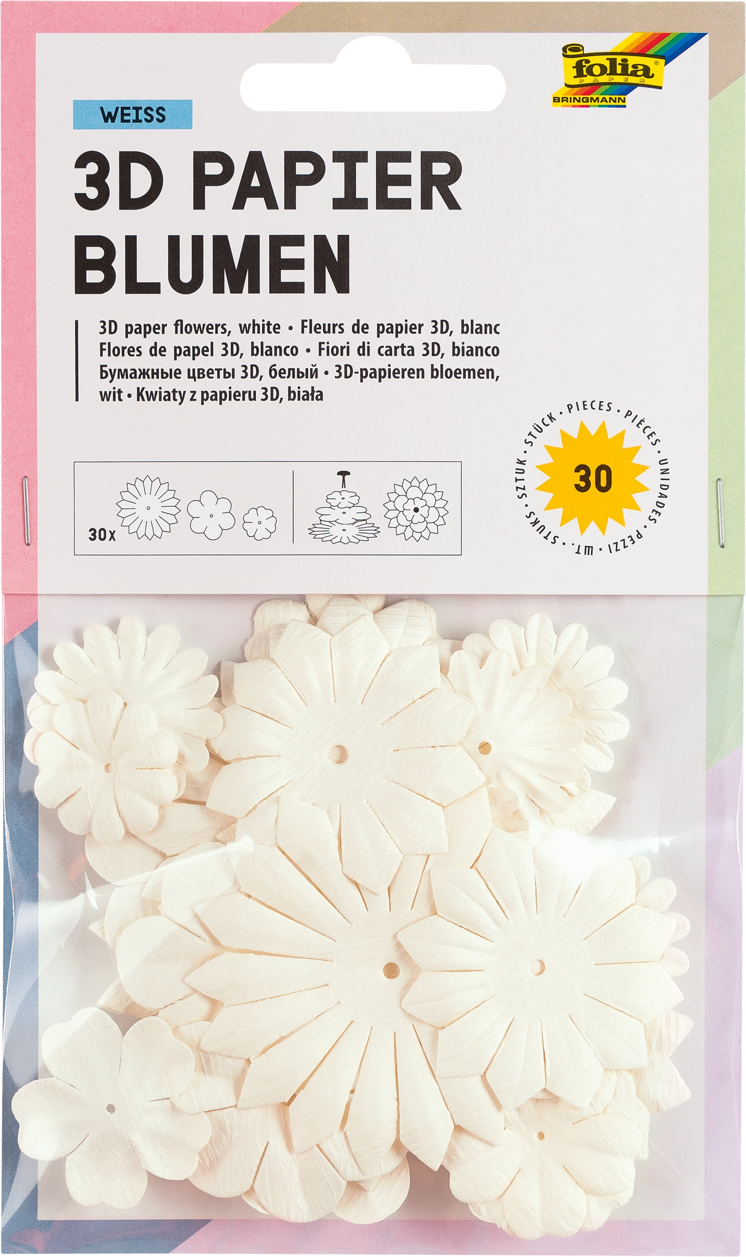 3D Paper Flowers, White, 30 pieces