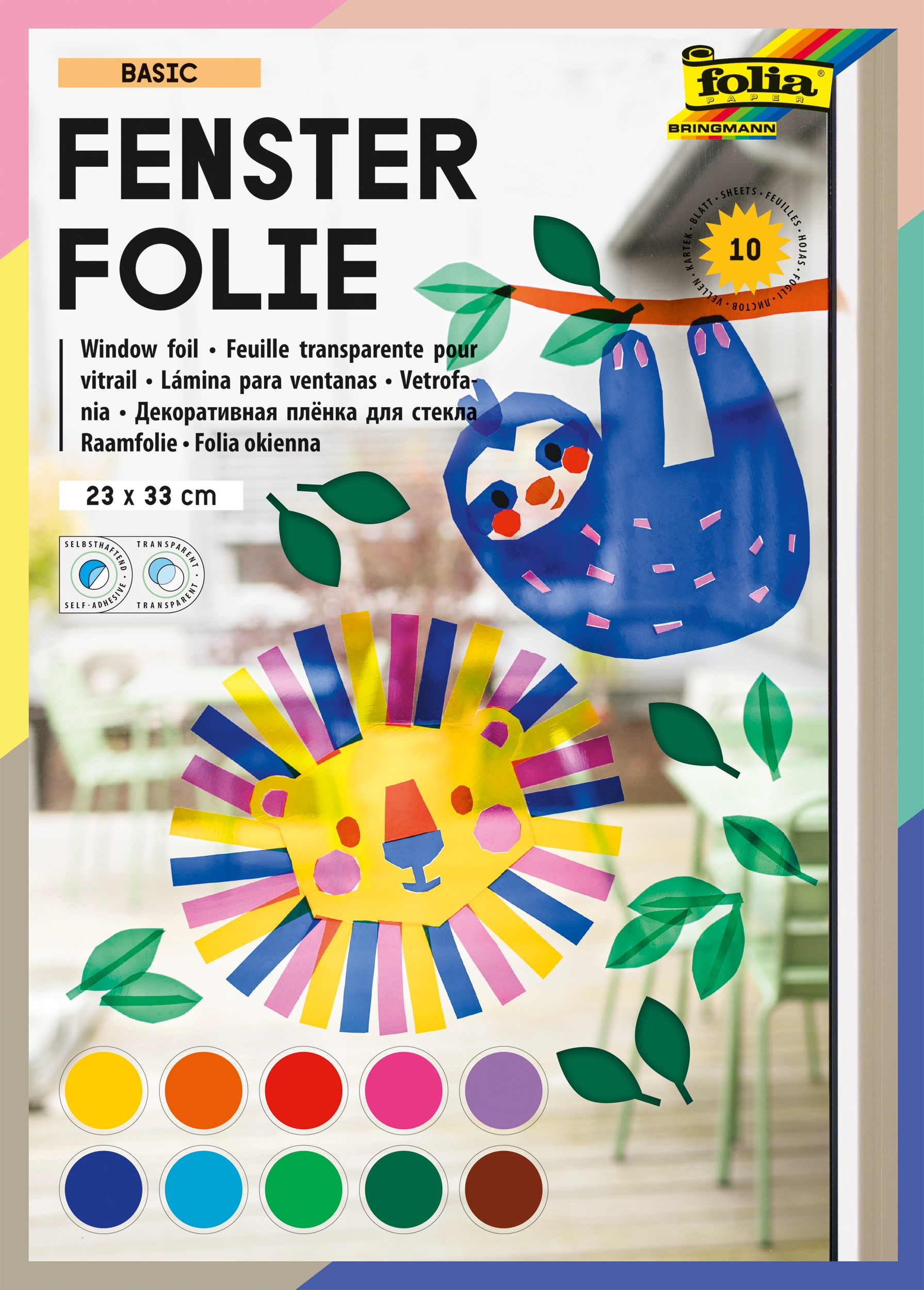 Fensterfolie, Basic Mix, Transparent, Selbsthaftend, 23 x 33 cm, 10 Blatt, 1 Pack