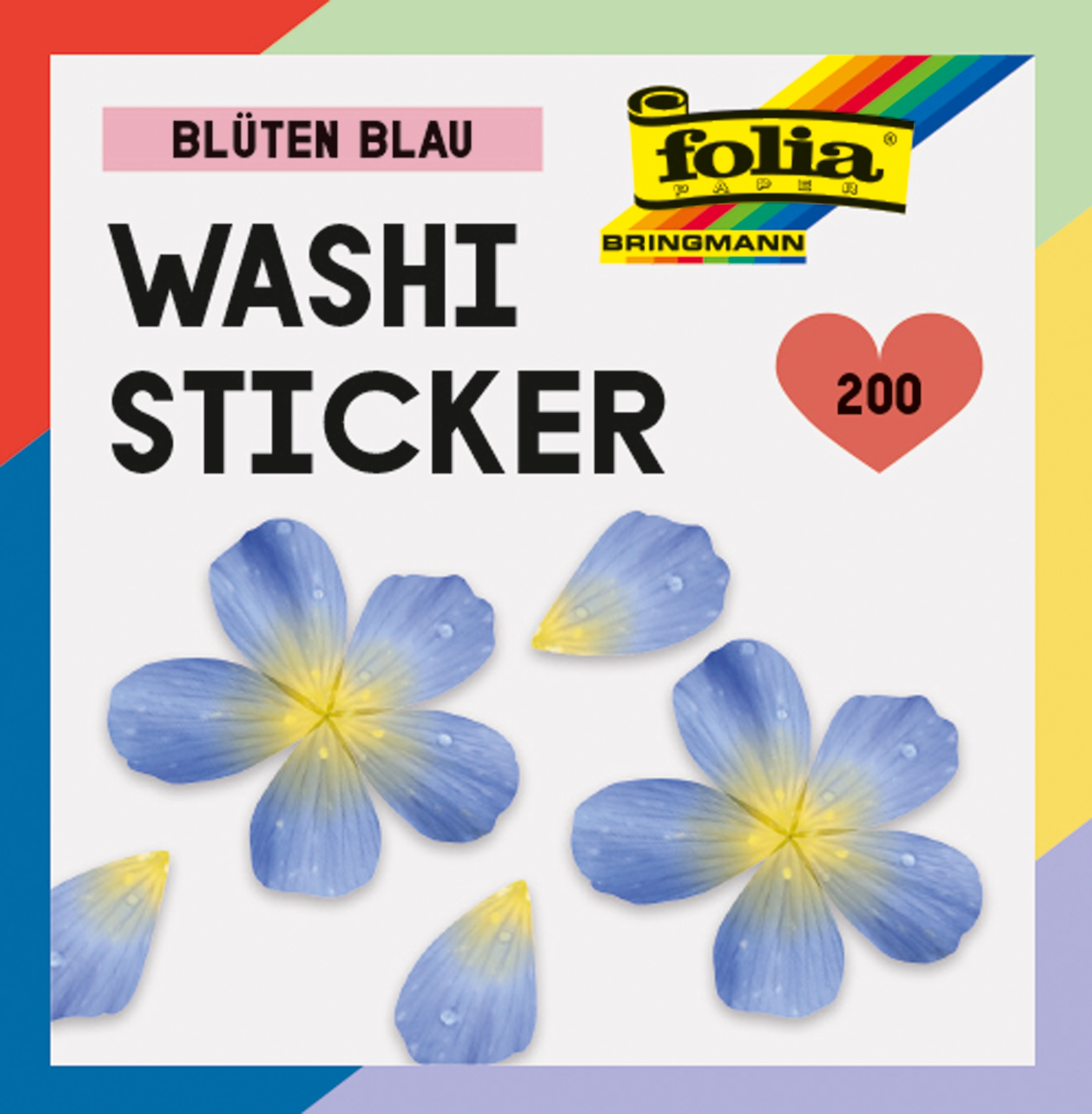 Washi-Sticker, Blüten blau, 200 Sticker