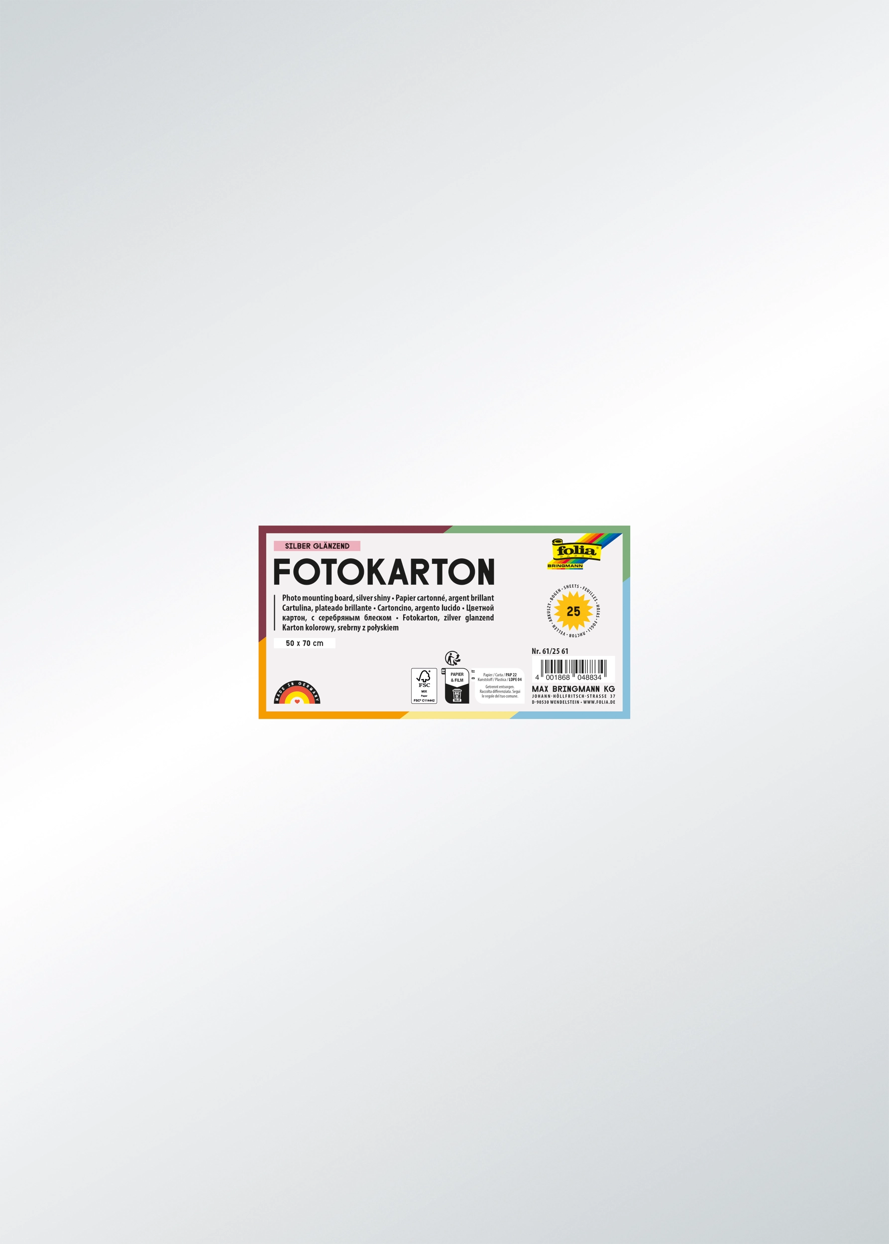 Fotokarton, Silber Glänzend, 50 x 70 cm, 300 g/m², 25 Blatt