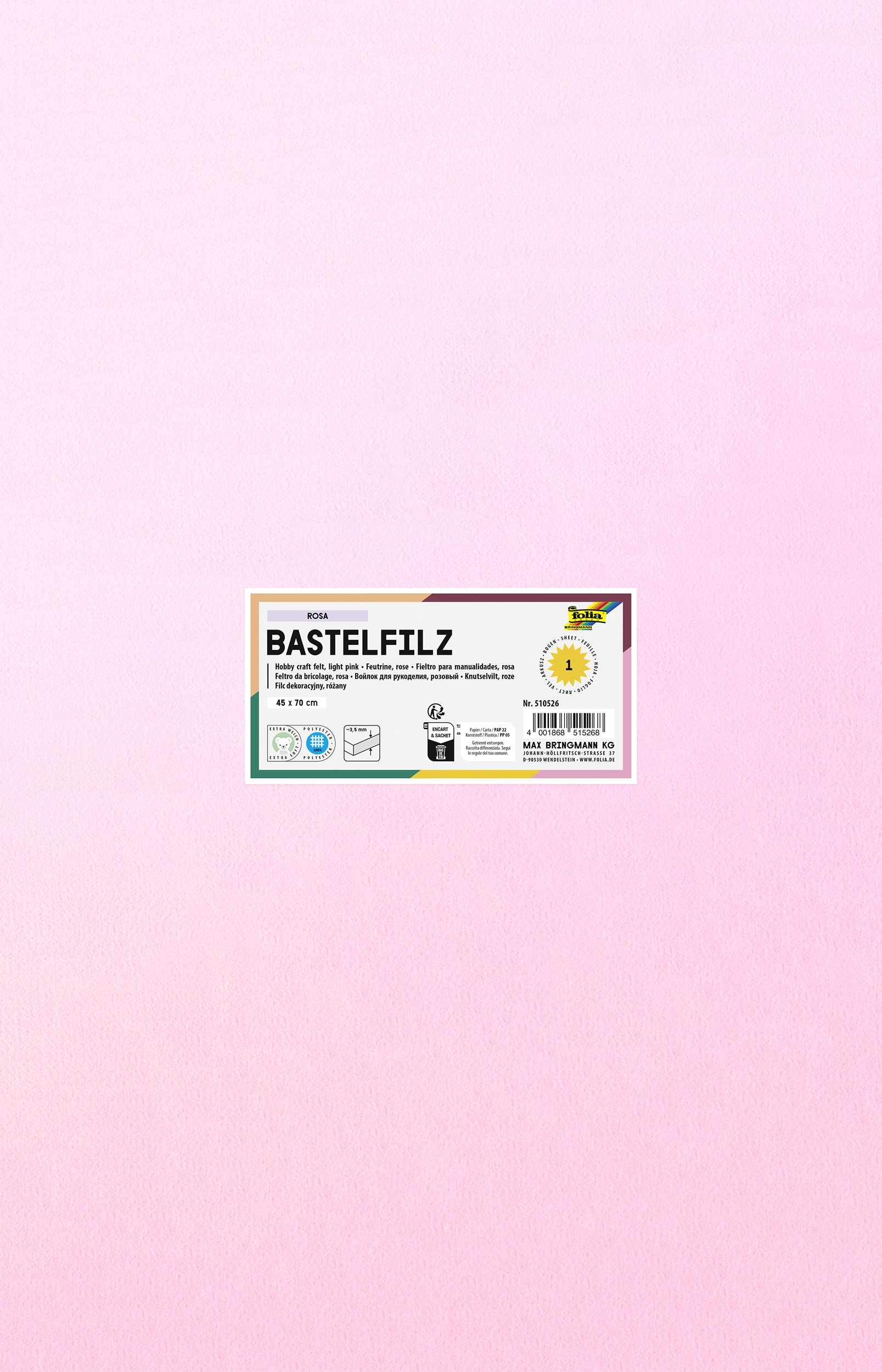 Bastelfilz, Rosa, 45 x 70 cm, 1 Blatt