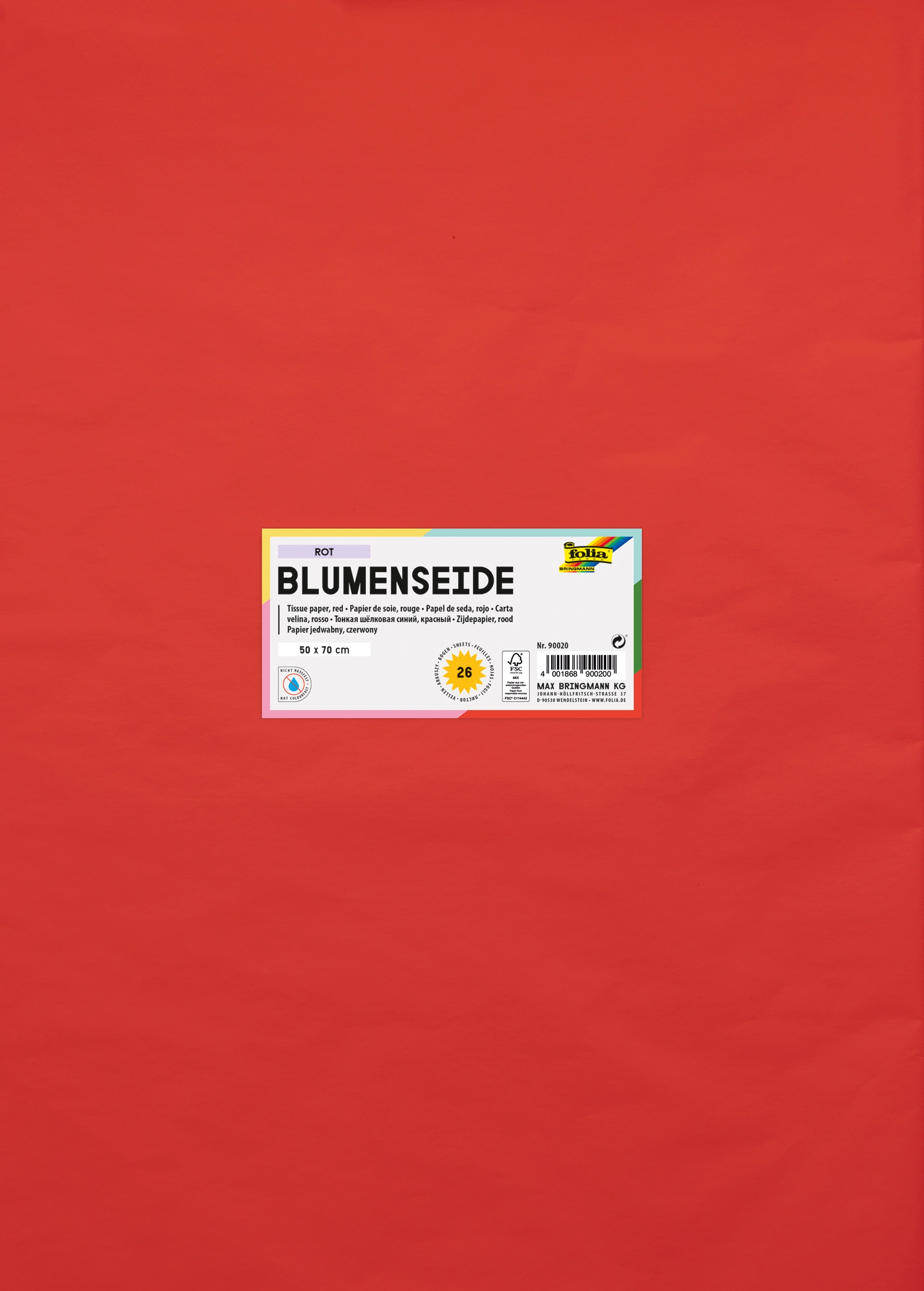 Blumenseide, Rot, 50 x 70 cm, 20 g/m², 26 Blatt