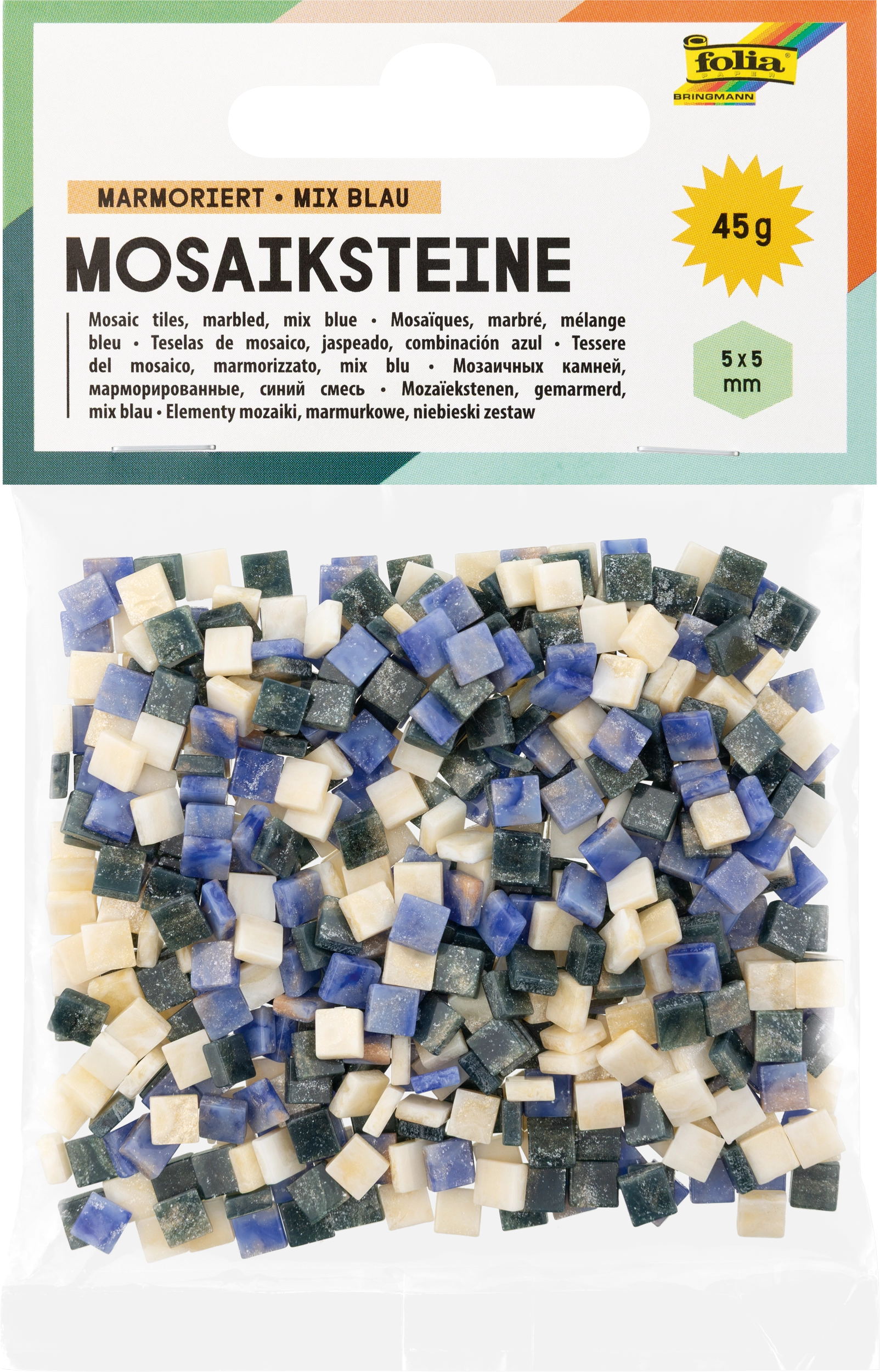 Resin-Mosaiksteine, Marmoriert, Blau, 5 x 5 mm, 700 Stück