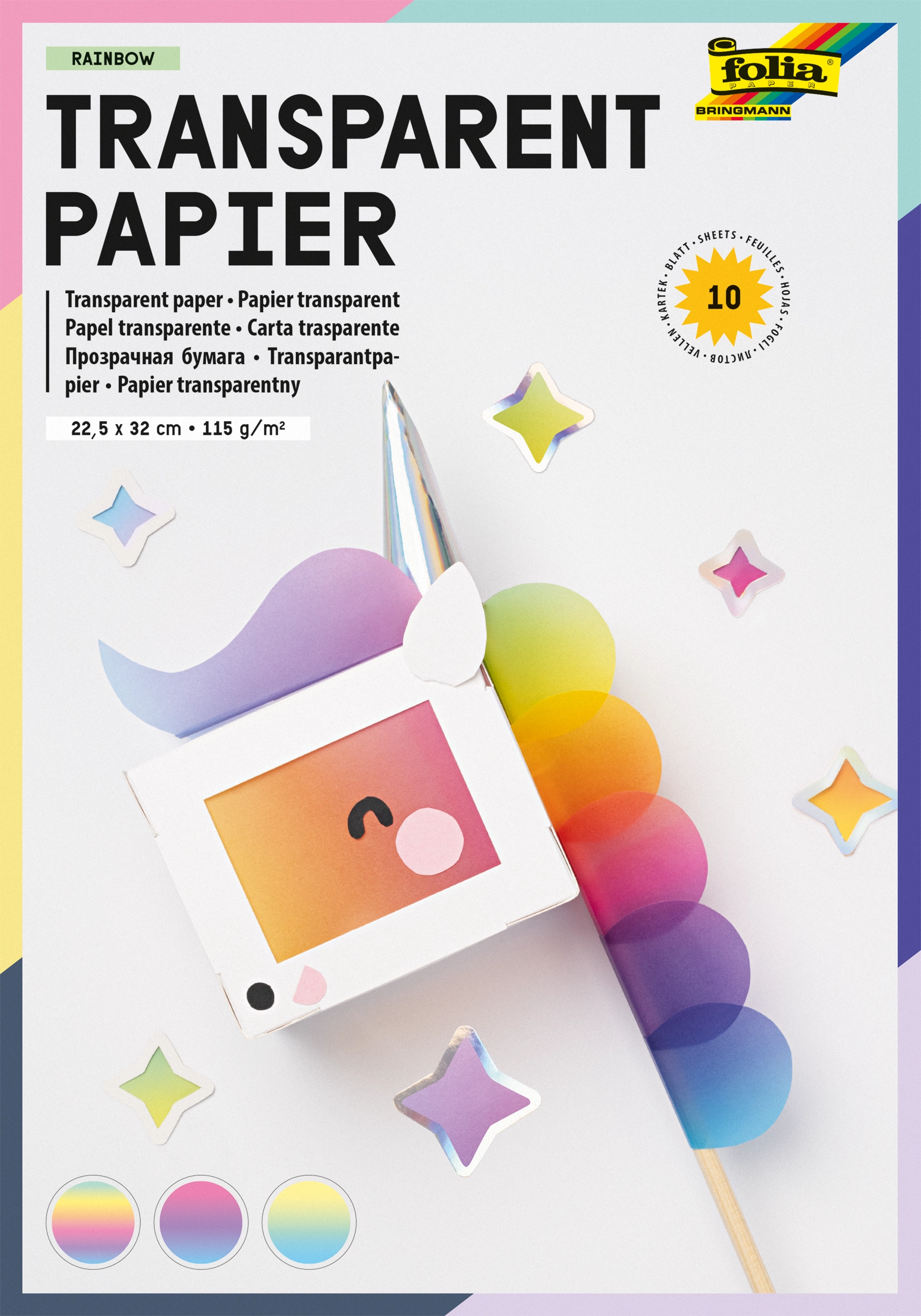 Transparentpapier, Regenbogen, 22,5 x 32,0 cm, 115 g/m², 10 Blatt