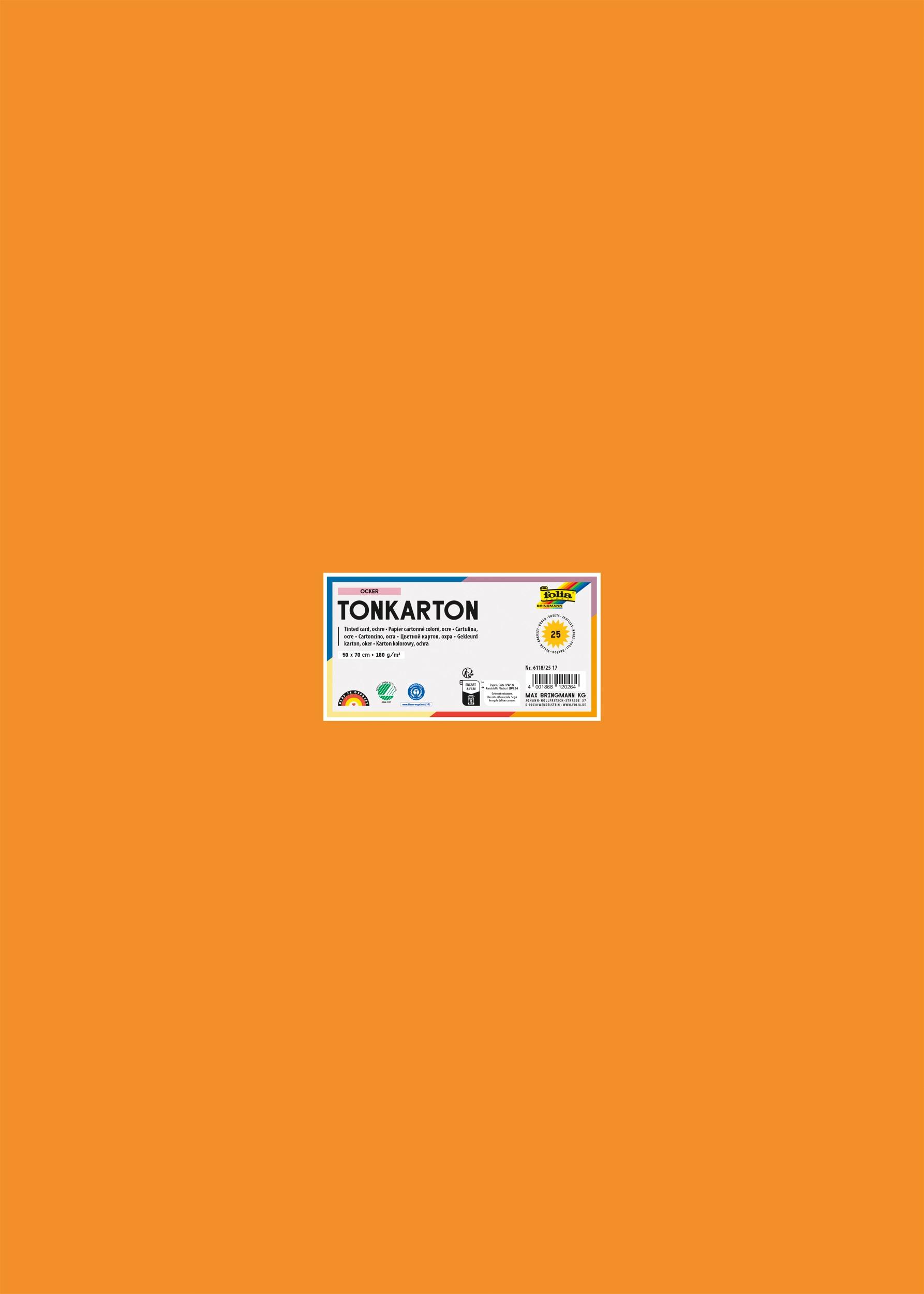 Tonkarton, Ocker, 50 x 70 cm, 180g/m², 25 Blatt