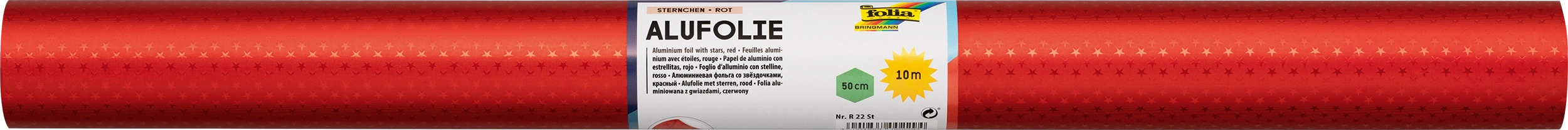 Aluminium Foil Double-Sided With Stars, Red / Red , with Stars, 50 cm x 10 m, 1 roll