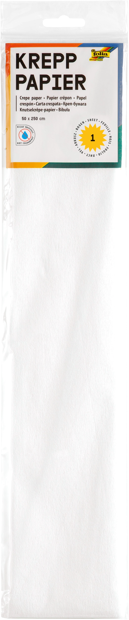 Crepe Paper, White, 50 x 250 cm, 32 g/m², 10 folded sheets