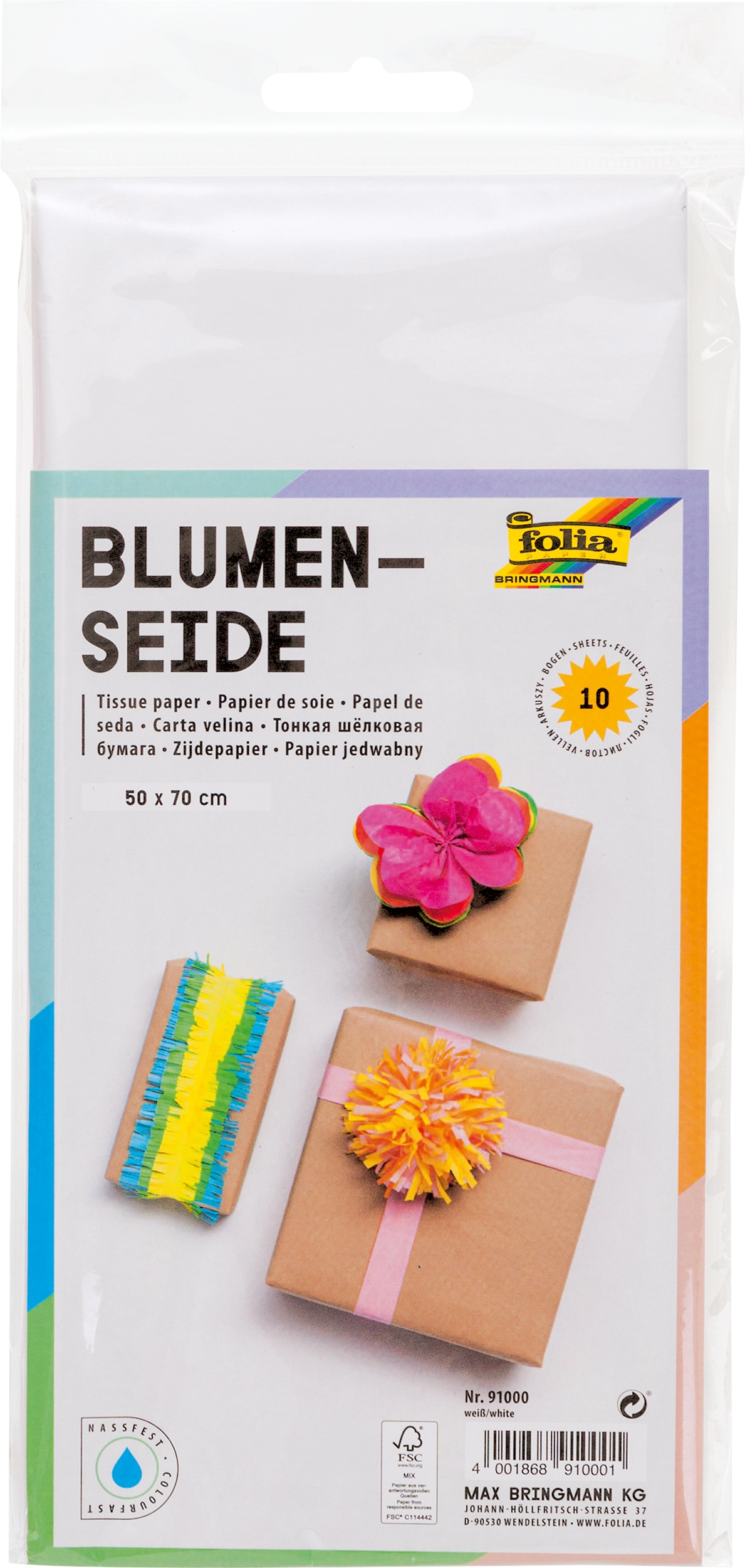 Blumenseide, Weiß, 50 x 70 cm, 20 g/m², 10 Blatt