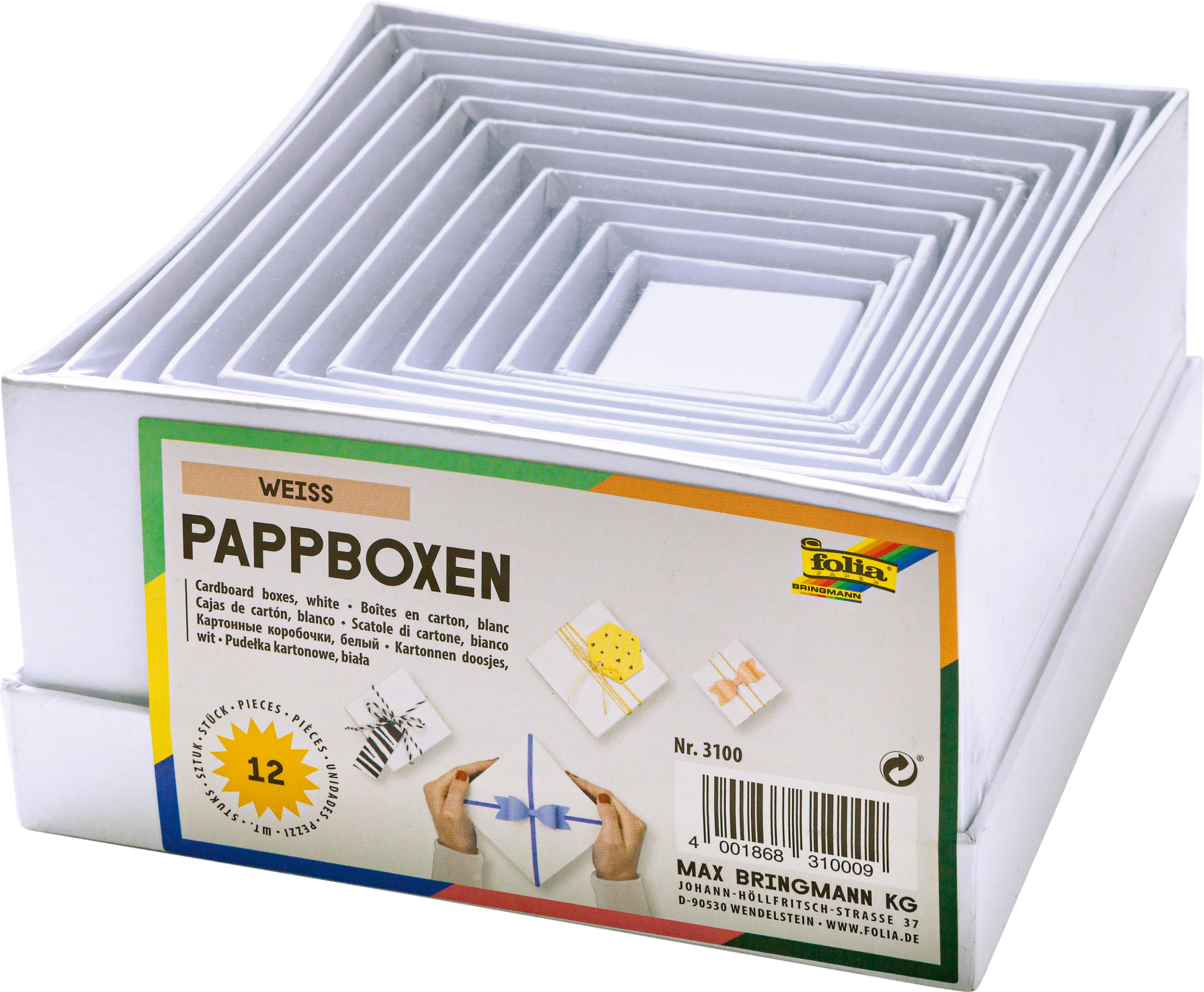 Pappboxen, Weiß, Eckig, 12 Stück | Weiß