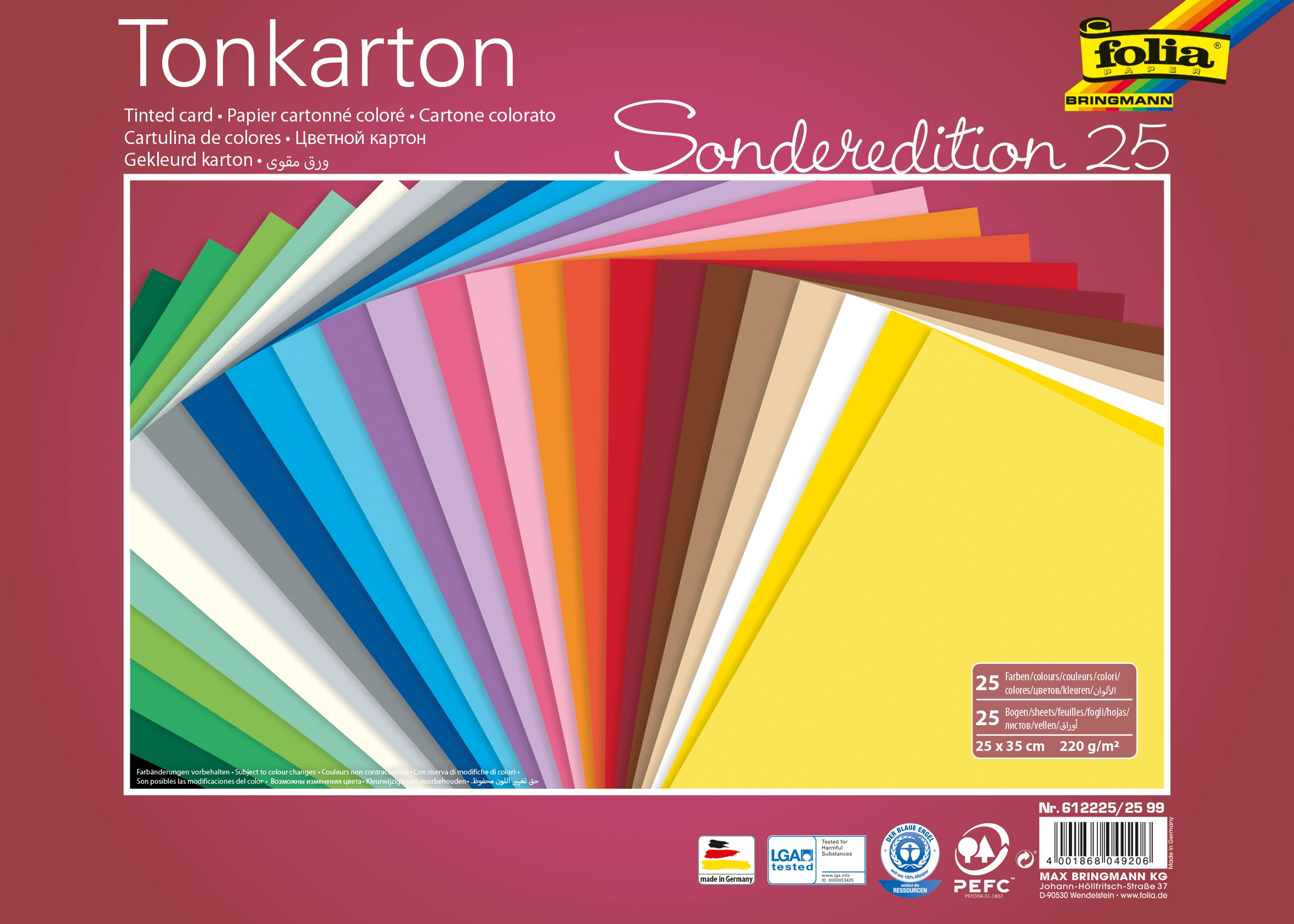 Tonkarton Sonderedition, Basic, 25 Farben, 25 x 35 cm, 220 g/m², 25 Blatt