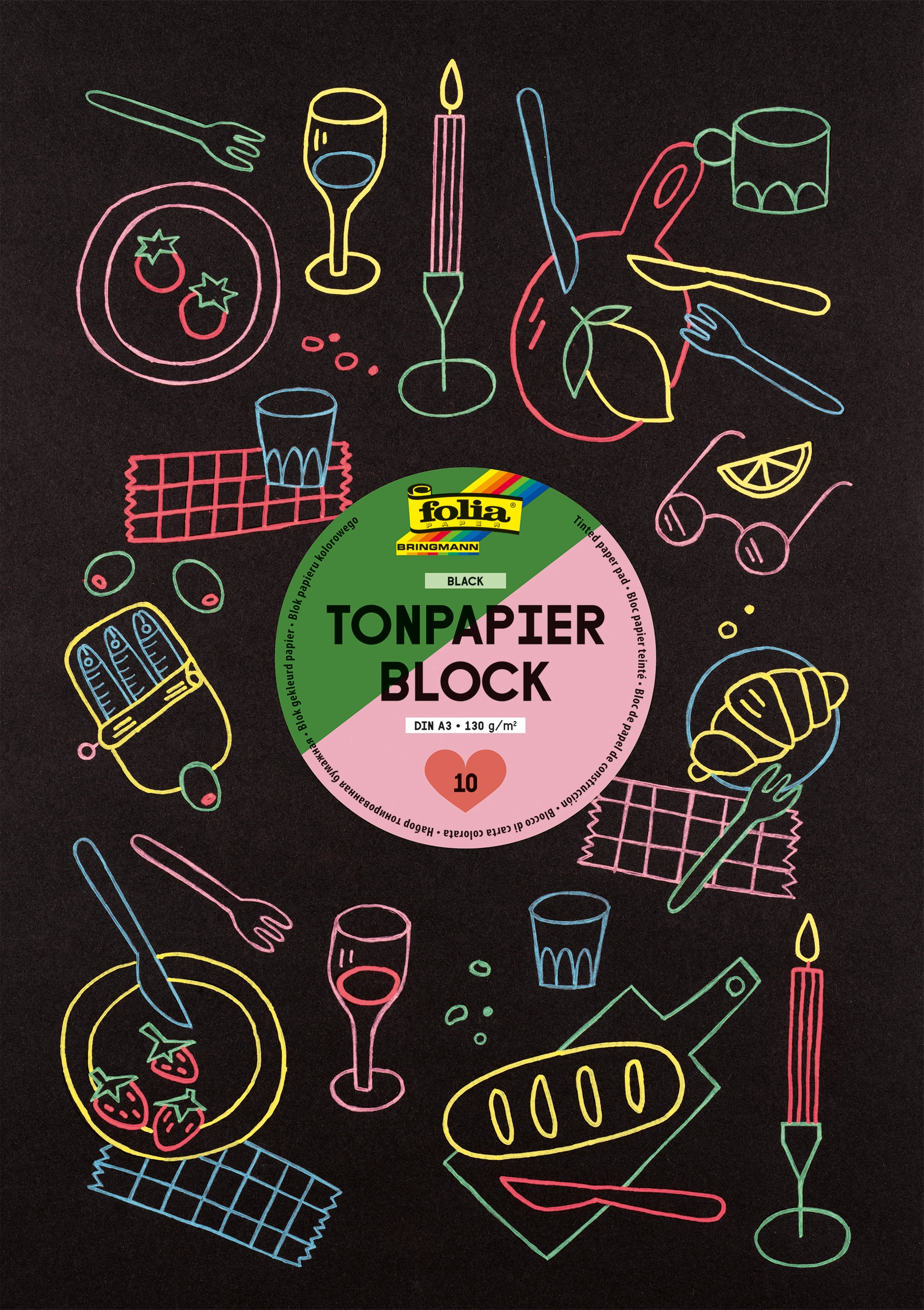 Tonbpapierblock, Black, DIN A3, 130 g/m², 20 Blatt