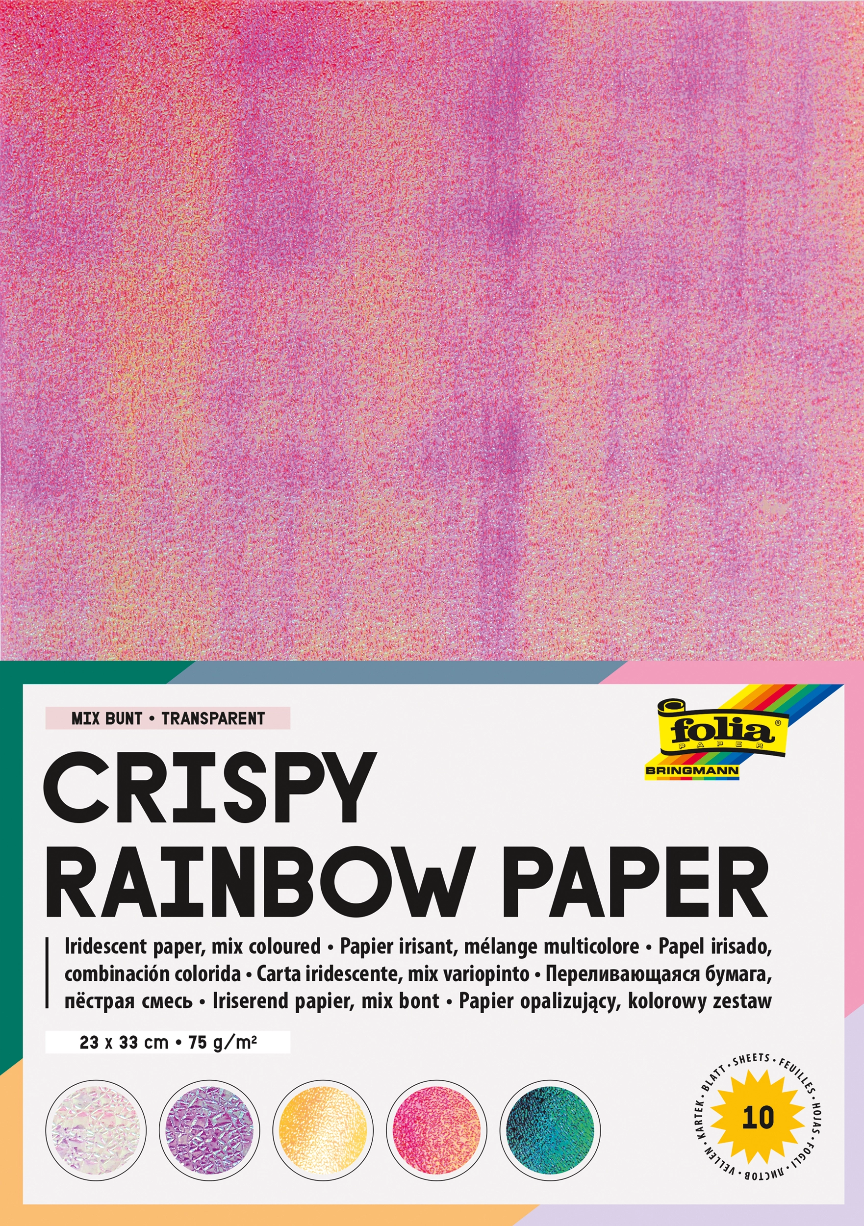 Crispy Rainbow Paper, Mix Coloured, Iridescent, 23 x 33 cm, 75 g/m², 10 sheets