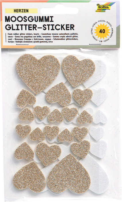 Foam Rubber Glitter Stickers, Hearts II, 40 stickers