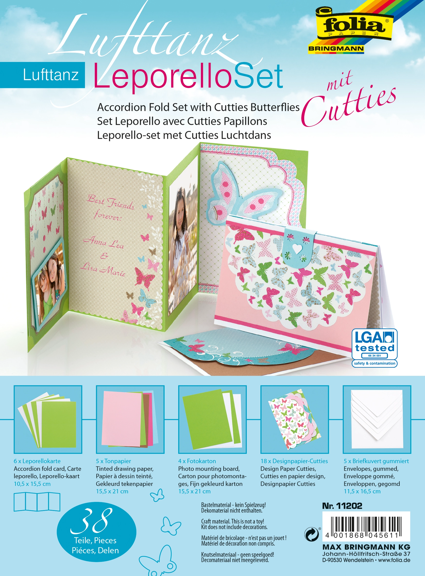 Accordion Fold Cards Kit with Cutties, Butterflies, 10,5 x 15,5 cm, 130 g/m², 300 g/m², 38 pieces
