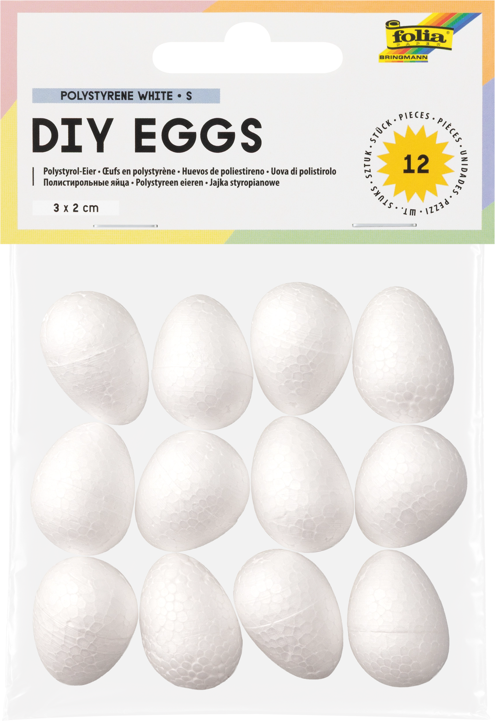 DIY Eggs, Polystyrene White, S, 3 x 2 cm, 12 pieces