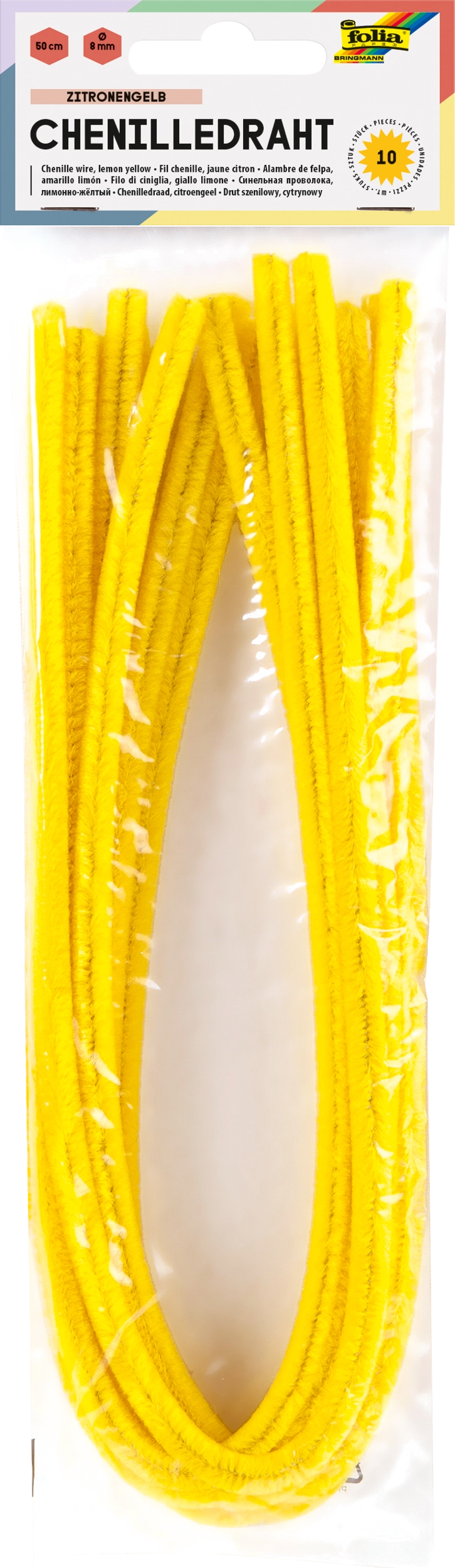 Chenille Wire, Lemon Yellow, Ø 8 mm, 50 cm, 10 pieces