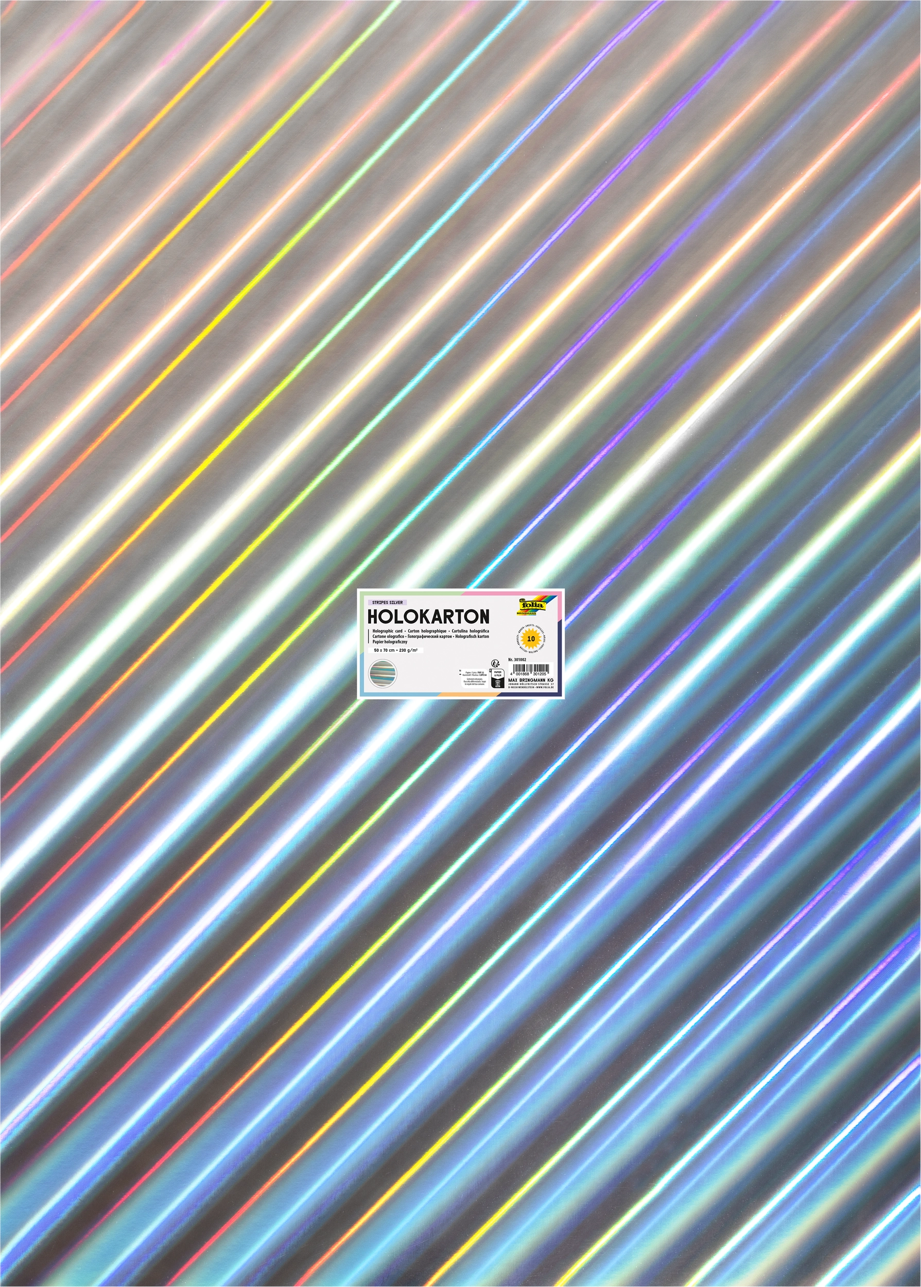 Holographic Card , Stripes Silver, 50 x 70 cm, 230 g/m², 10 sheets