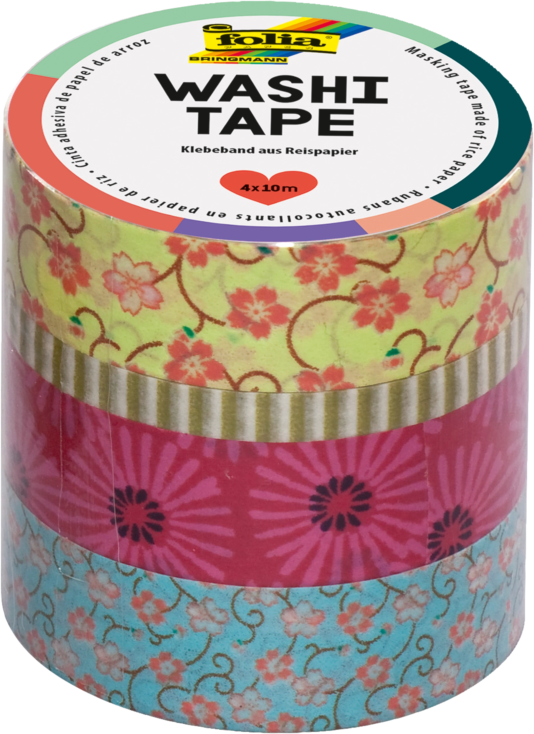 Washi Tape, Blumenreigen, 4x 10 m, 4 Rollen