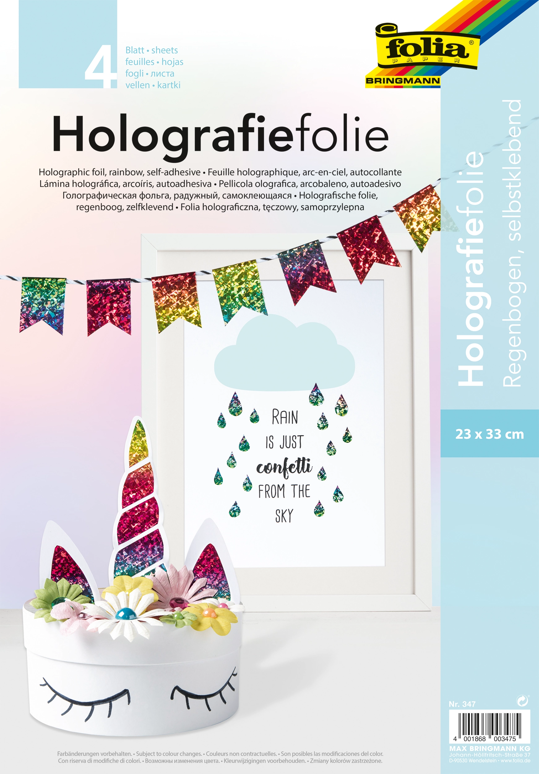 Holographische Folie, Rainbow, Selbstklebend, 23 x 33 cm, 4 Blatt