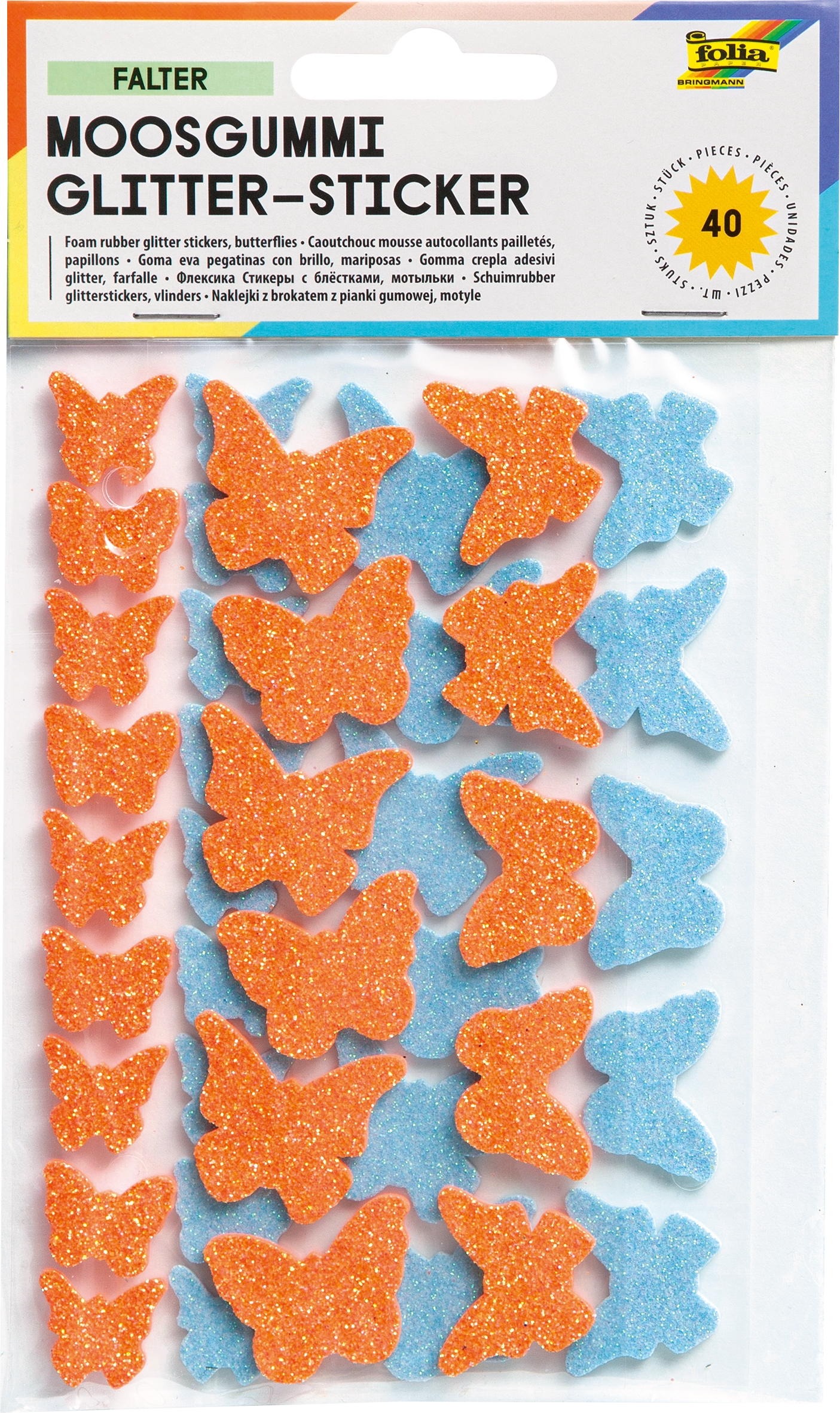 Moosgummi Glitter-Sticker, Falter, 40 Sticker