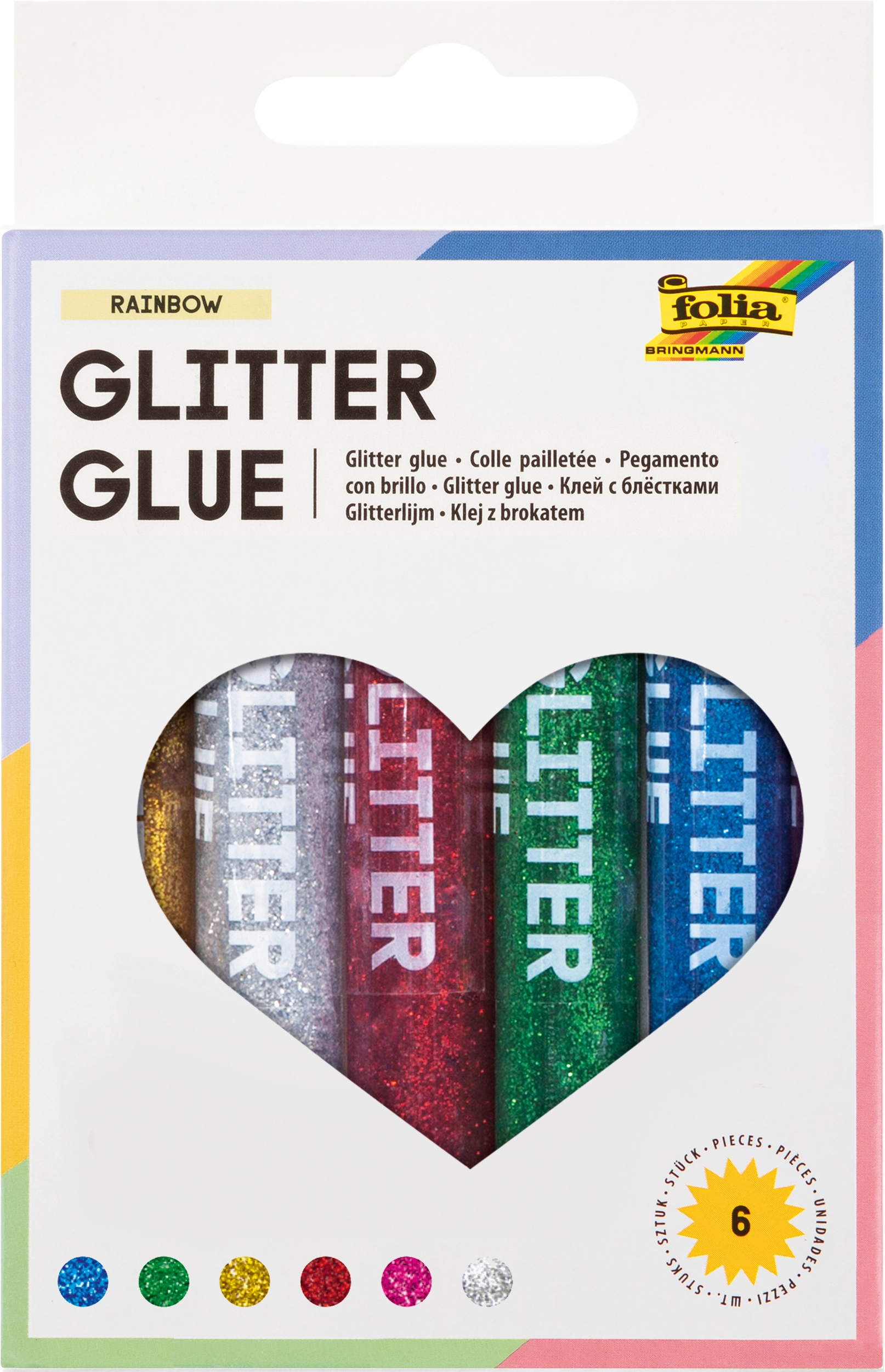 Glitter Glue, Regenbogen, 6 Stifte