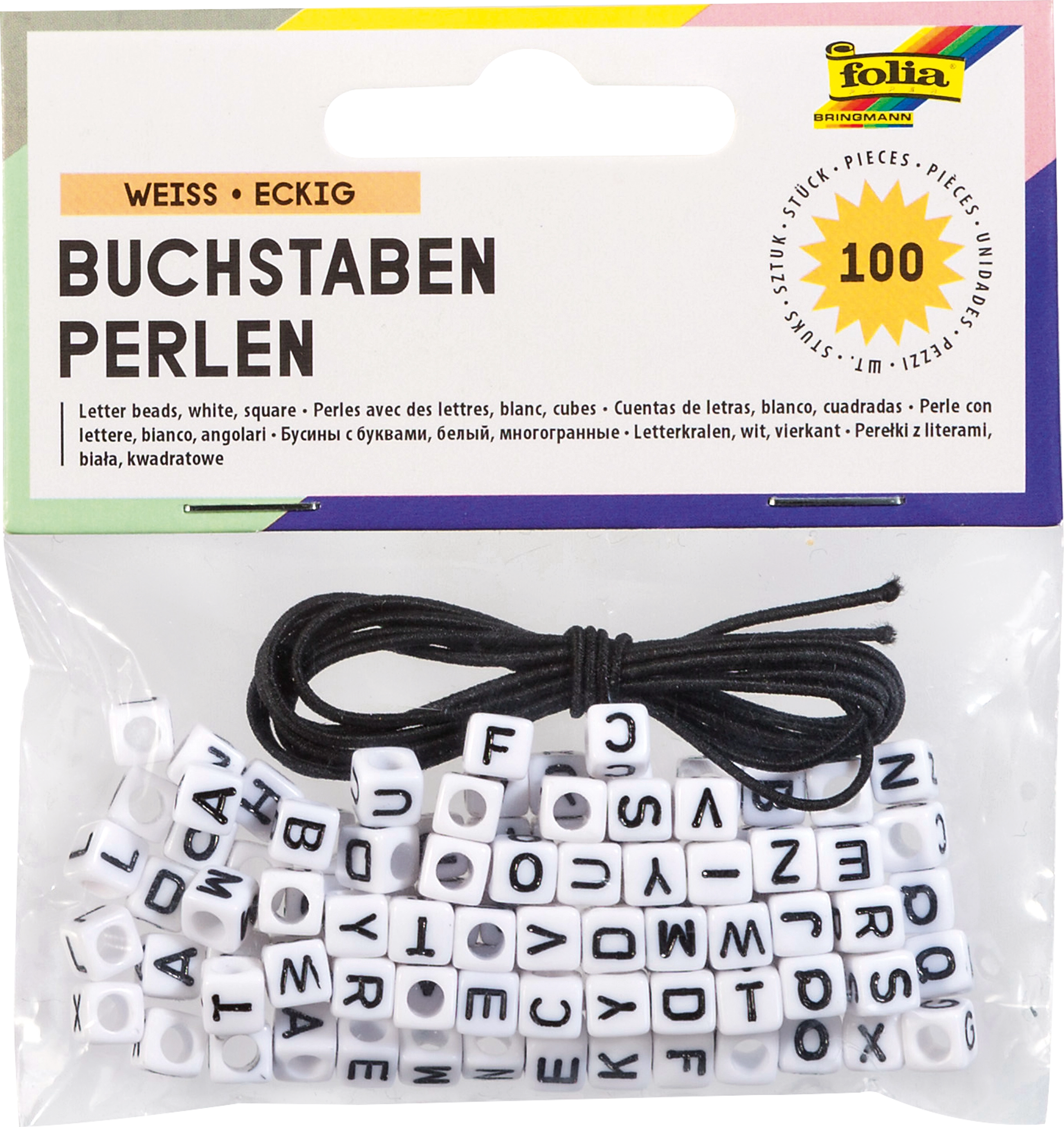 Letter Beads, White, Square, 100 pieces