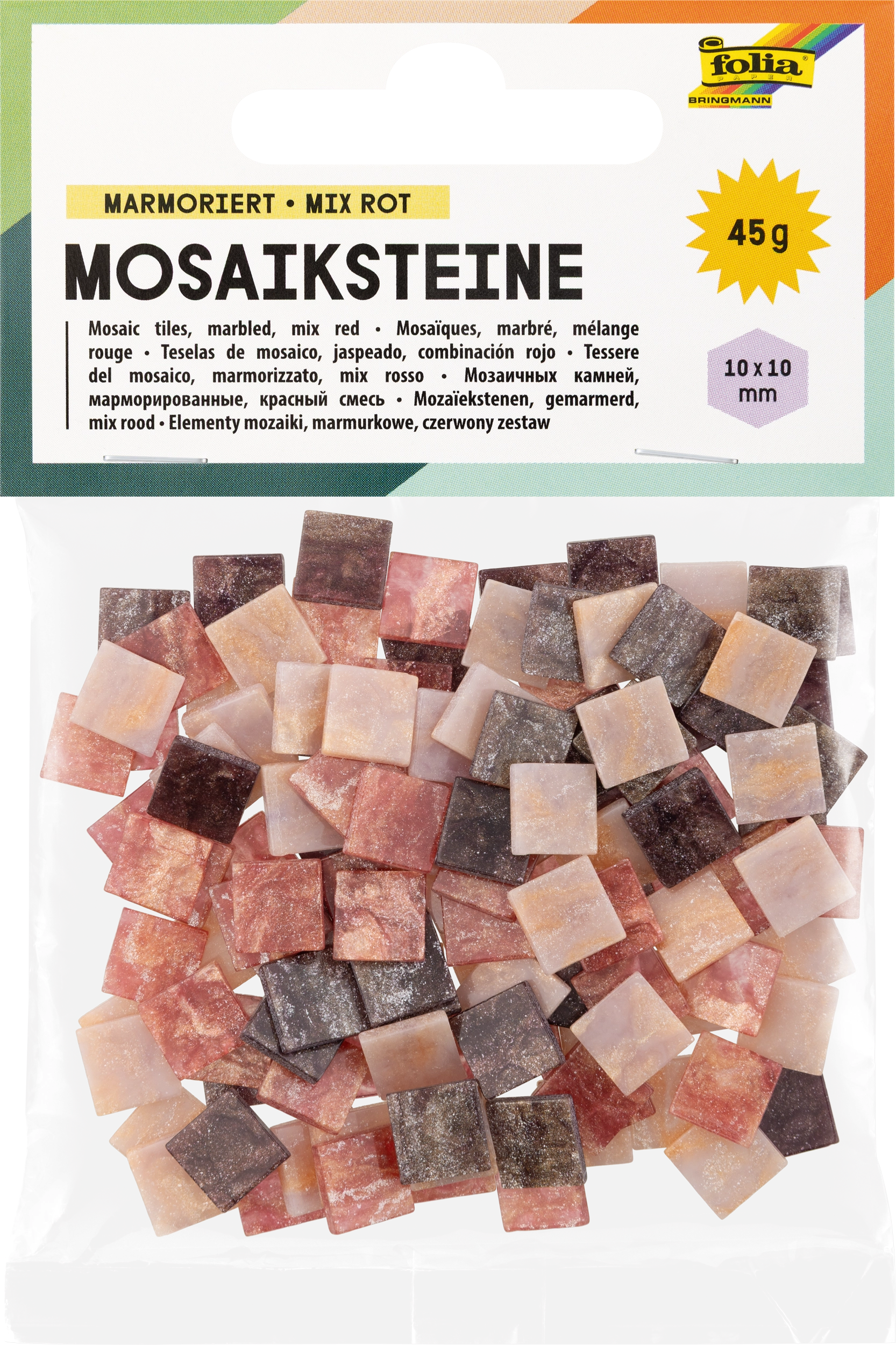 Resin-Mosaiksteine, Marmoriert, Rot, 10 x 10 mm, 190 Stück