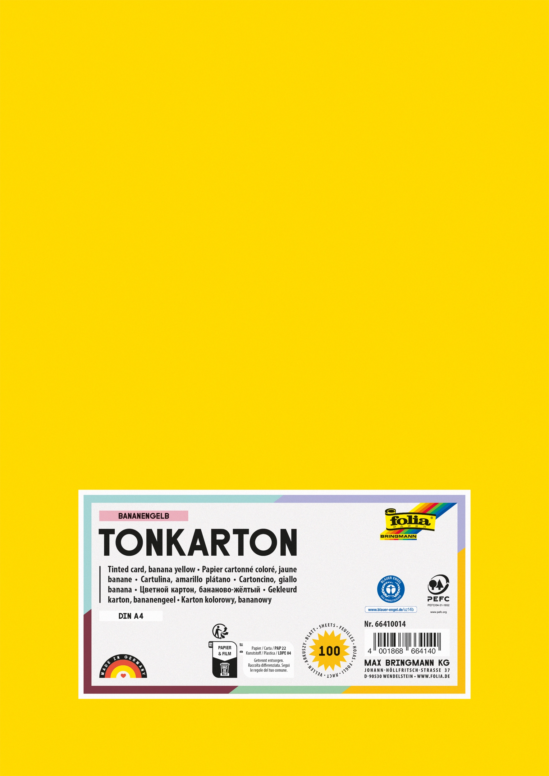 Tonkarton, Bananengelb, DIN A4, 160g/m², 100 Blatt
