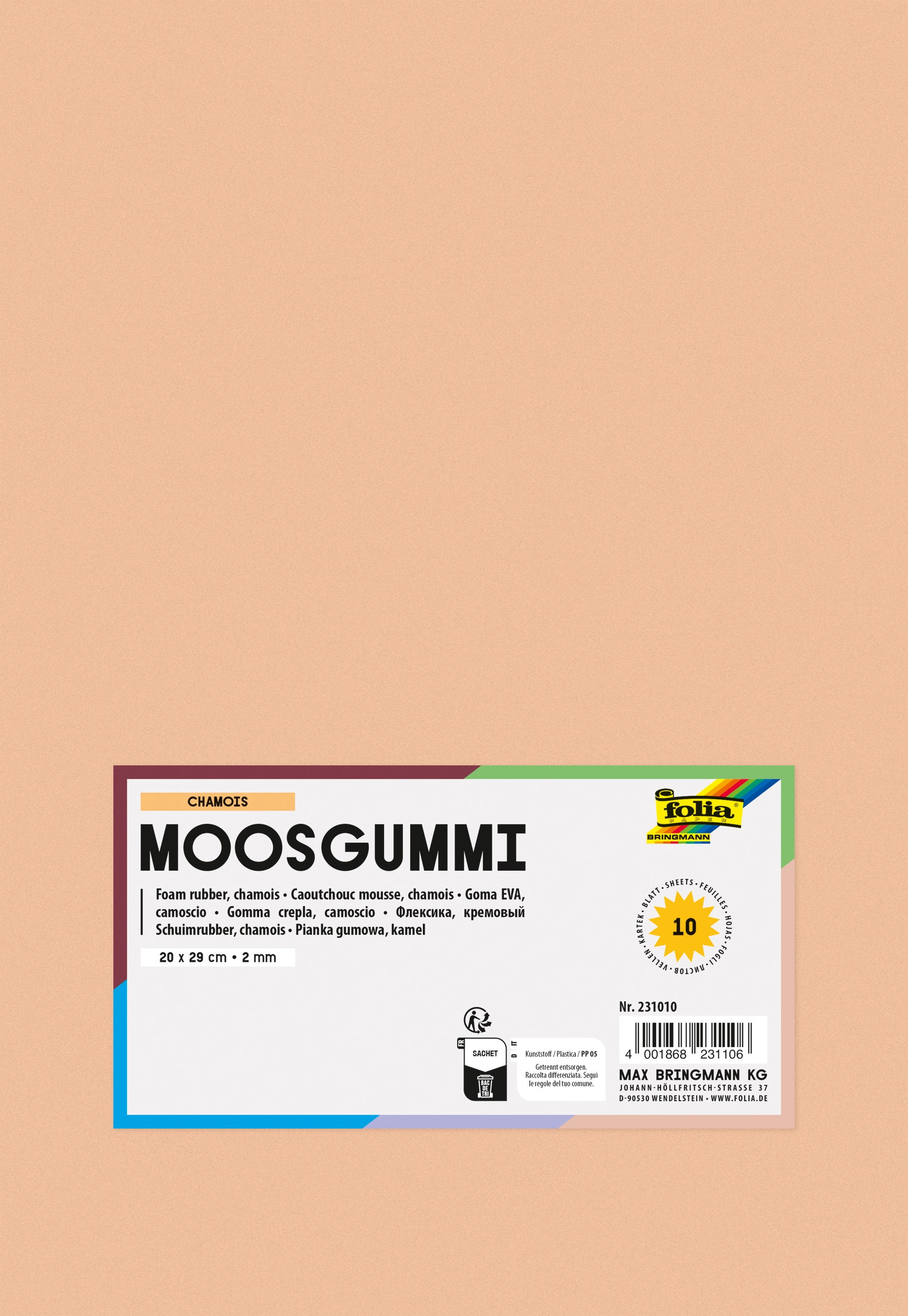 Moosgummi, Chamois, 20 x 29 cm, 10 Blatt