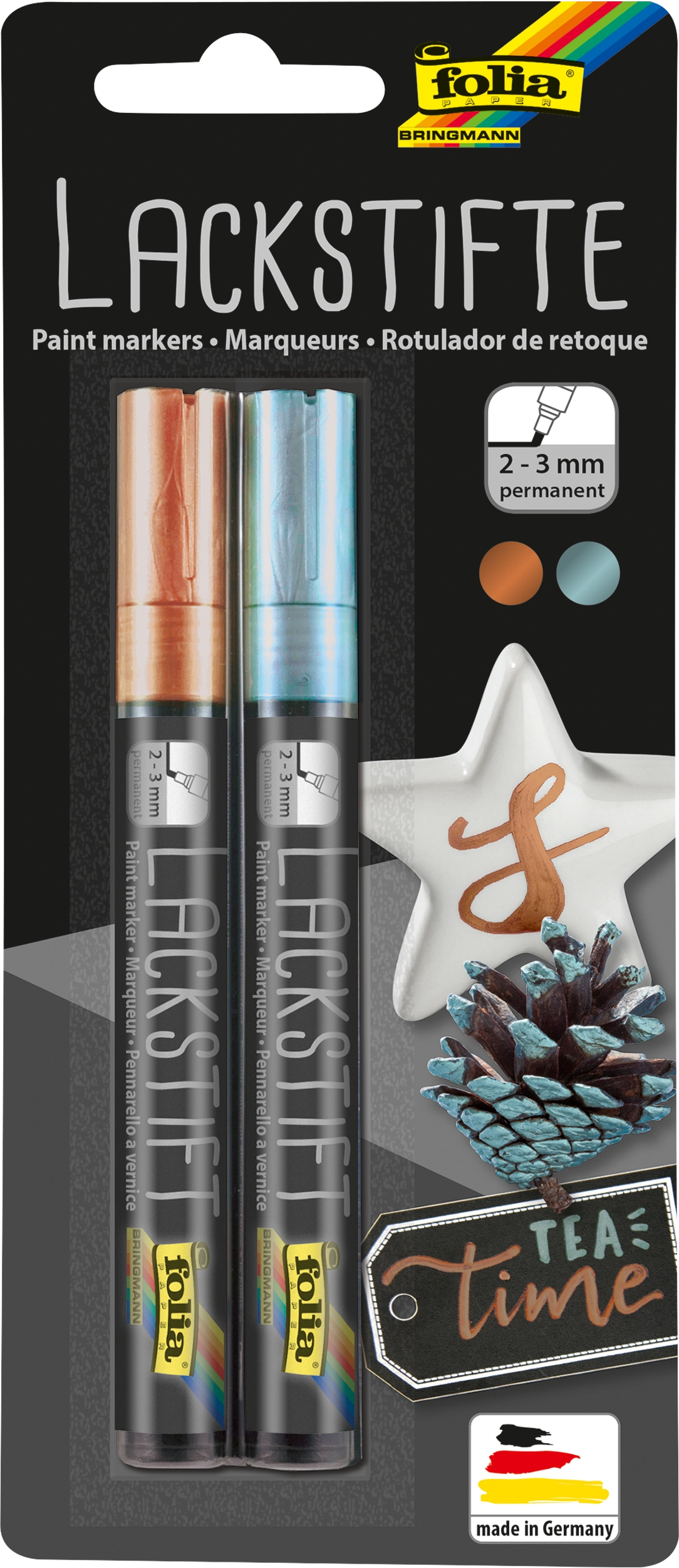 Lackstifte, Kupfer & Eisblau, Dick, 2 Stifte