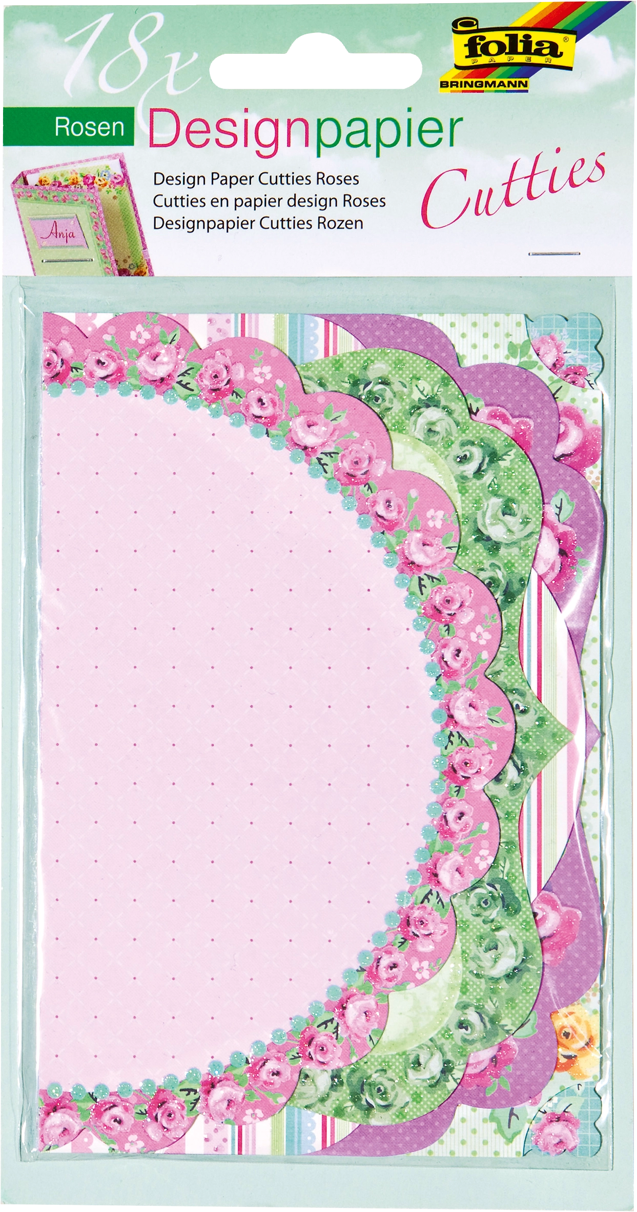 Designpapier Cutties, Rosen, 11,5 x 27,0 cm, 18 Blatt