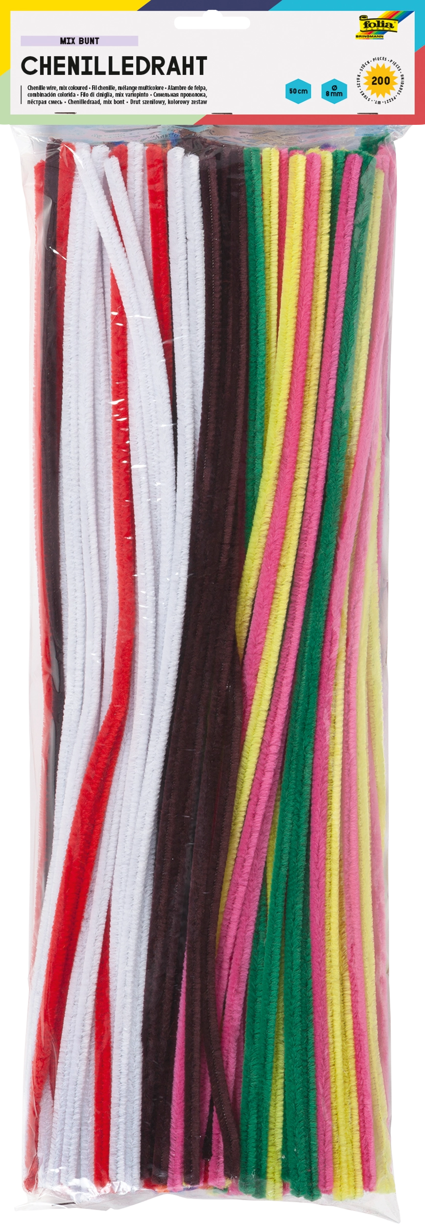Chenilledraht, Mix Bunt, Ø 8 mm, 50 cm, 200 Stück