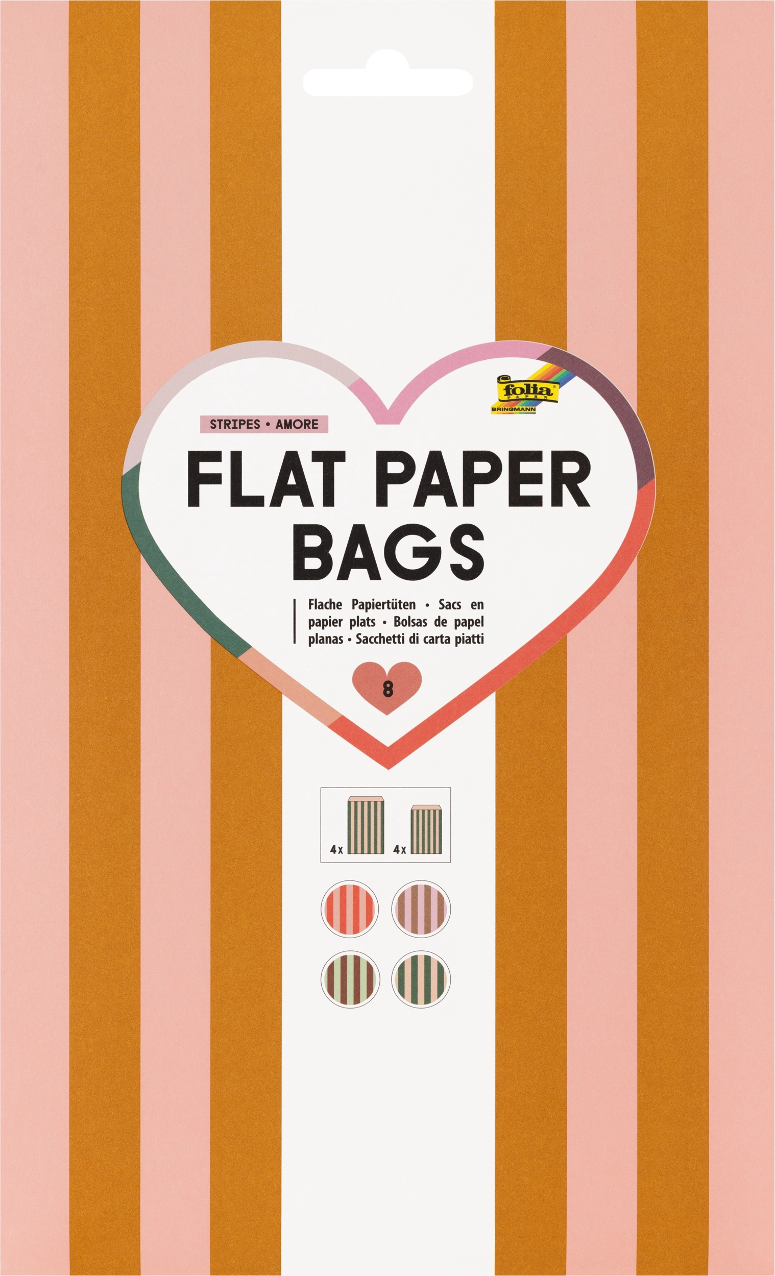 Flat Paper Bags, Stripes, Amore, 8 pieces