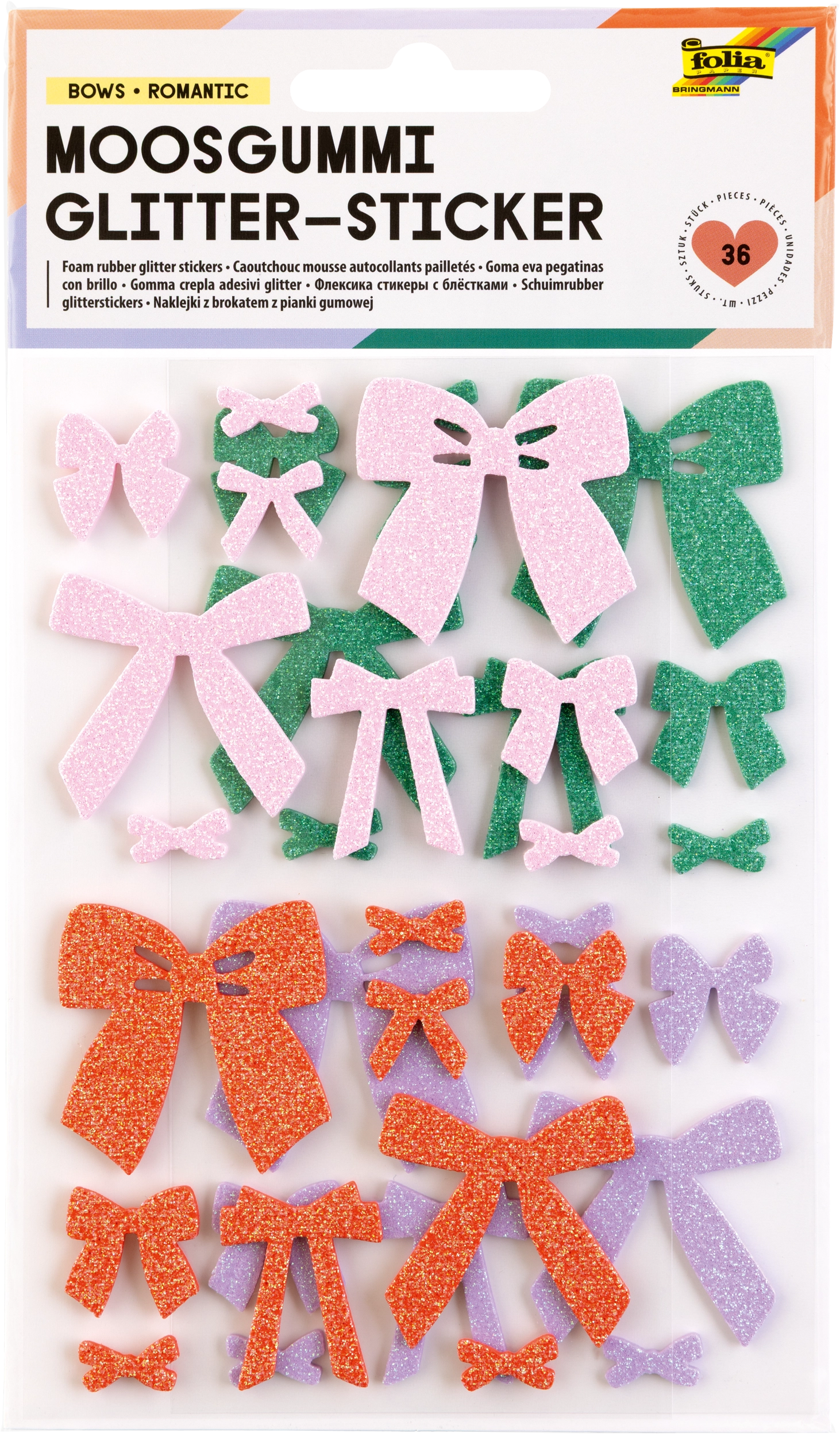 Foam Rubber Glitter Stickers, Bows Romantic, 36 pieces