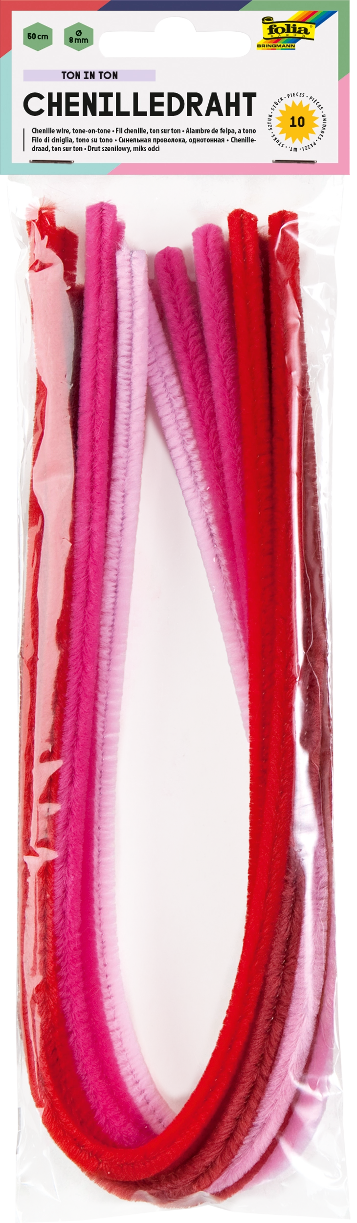 Chenille Wire, Tone in Tone, Red, Ø 8 mm, 50 cm, 10 pieces