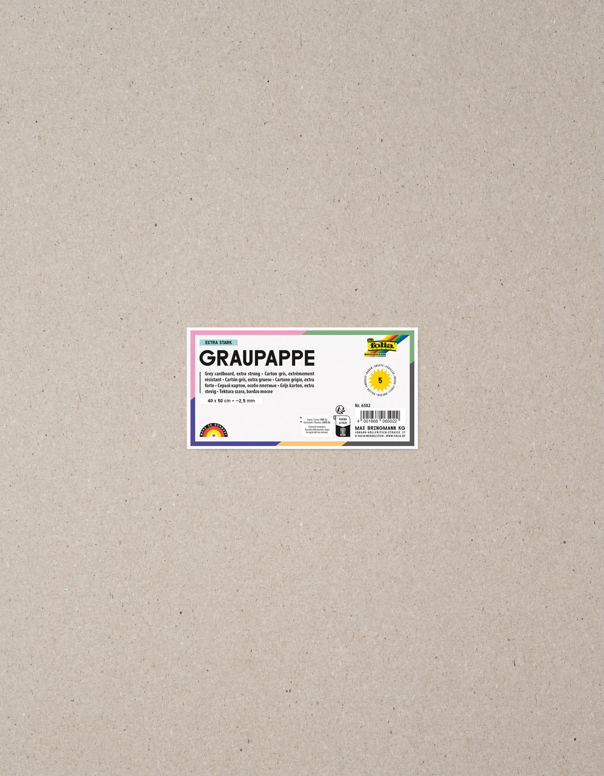 Grey Board, Extra Strong, 40 x 50 cm, 2,5 mm thick, 5 sheets
