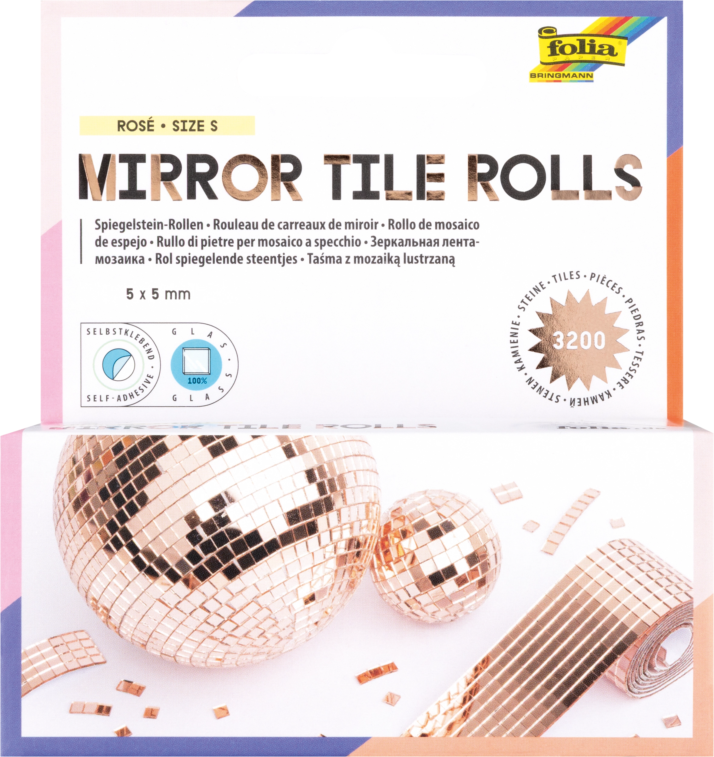 Mirror Tile Rolls, Rose, S , 5 x 5 mm, self-adhesive