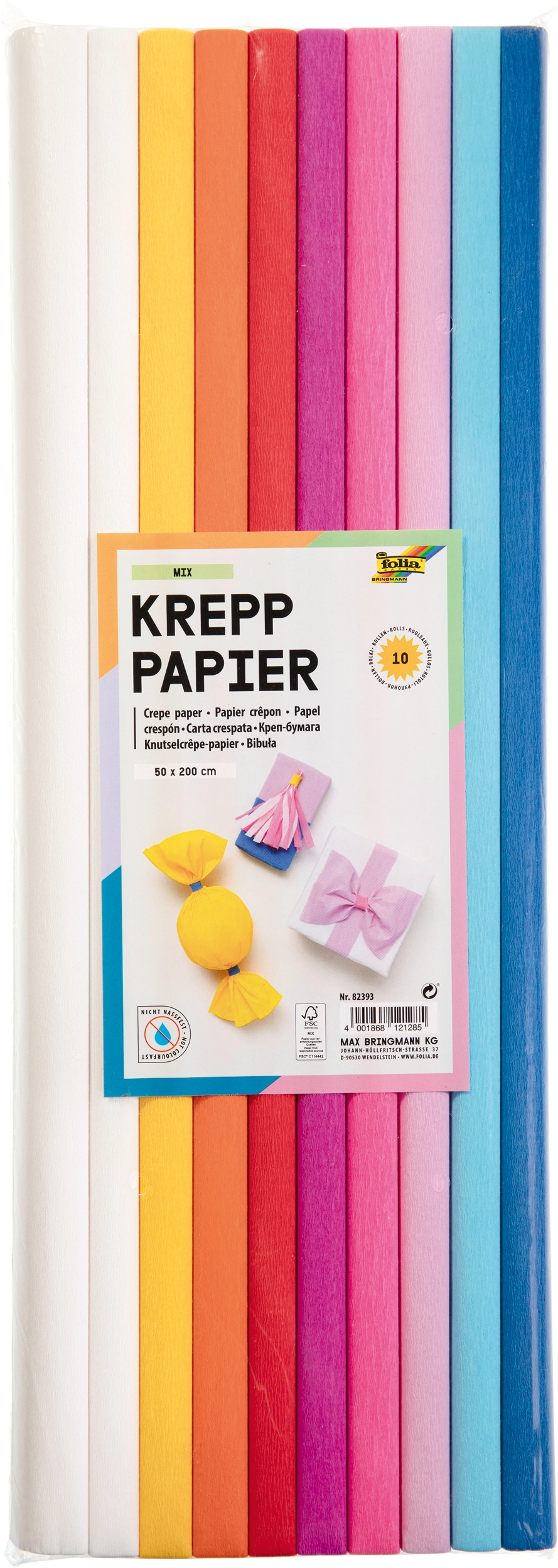 Crepe Paper, Mix, 50 x 200 cm, 32 g/m², 10 rolls