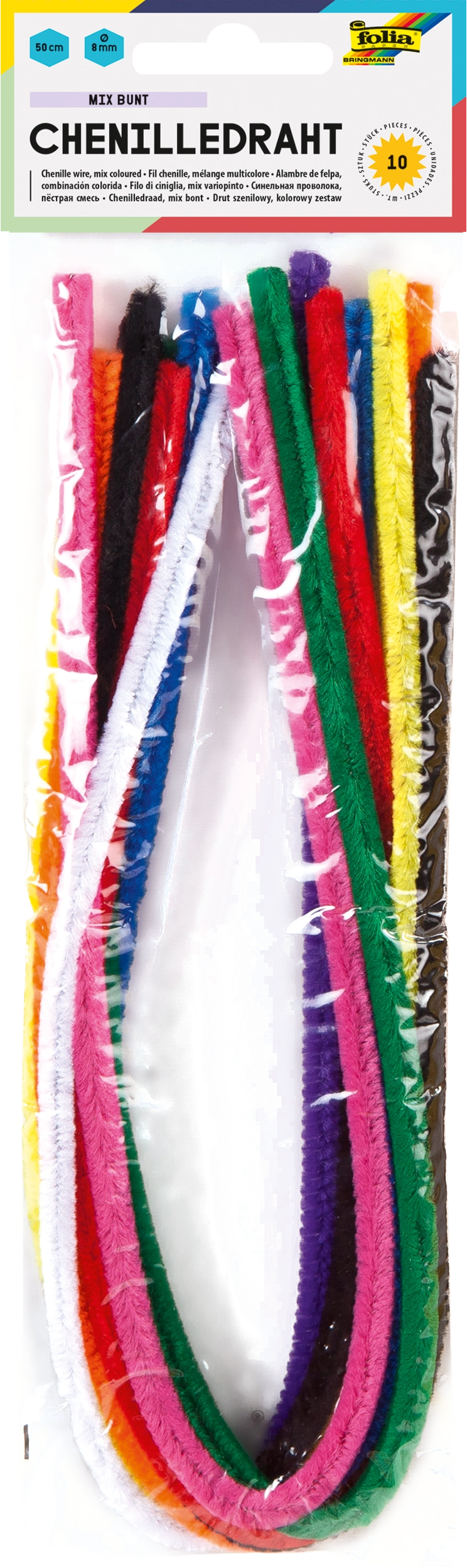 Chenille Wire, Mix Colourful, Ø 8 mm, 50 cm, 10 pieces