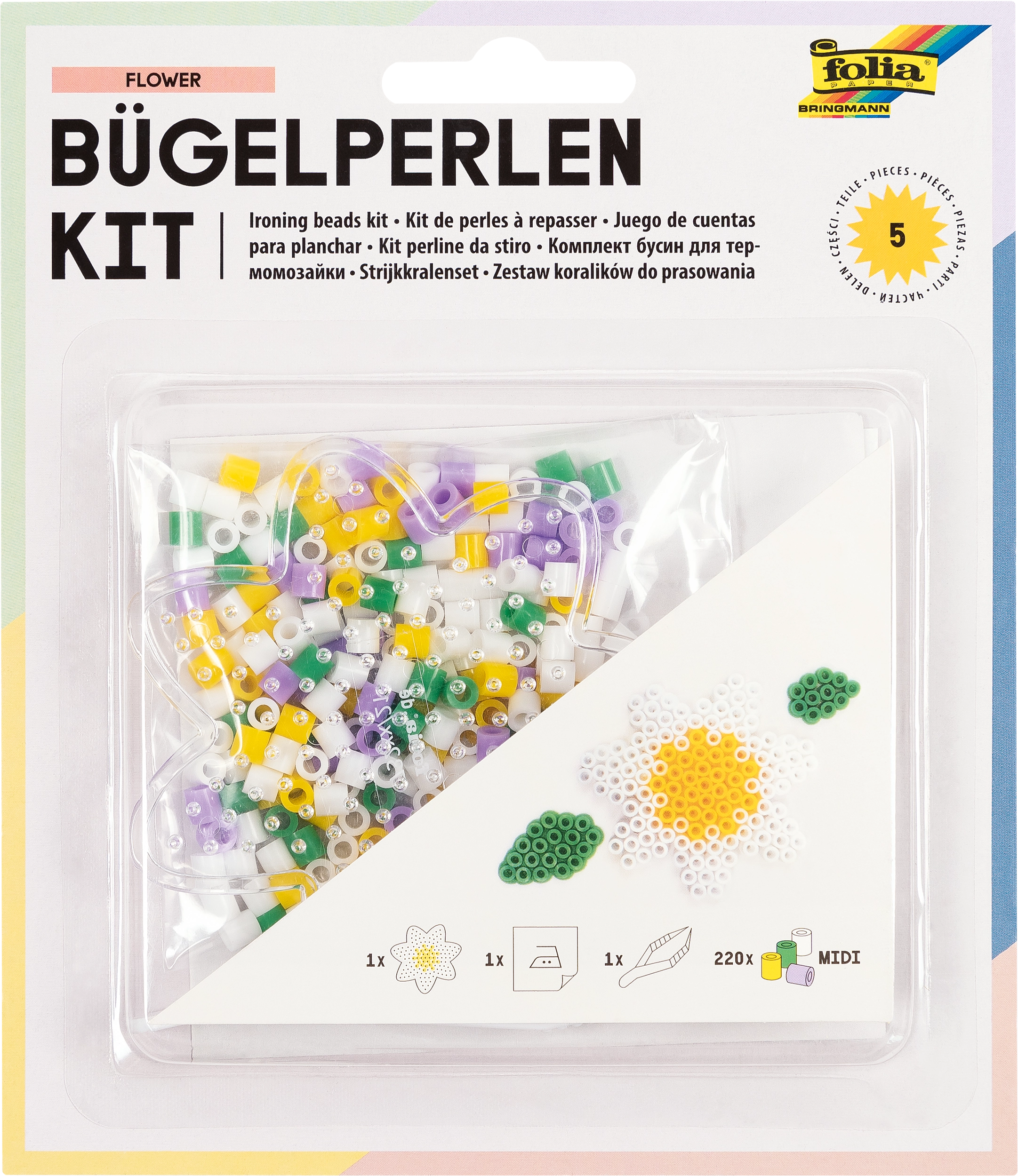 Bügelperlen Kit, Blume, 5 Teile