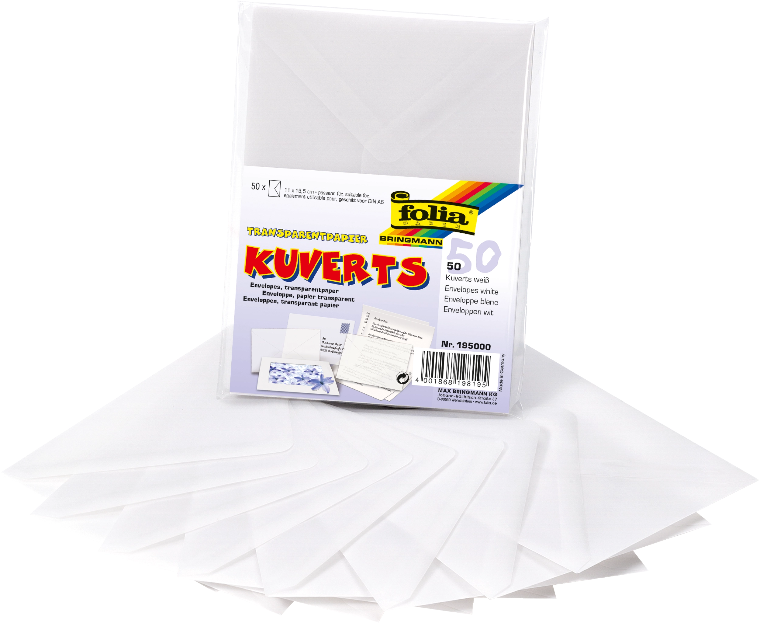 Kuverts aus Transparentpapier, Transparent, Weiß, 11,0 x 15,5 cm, 115 g/m², 50 Stück