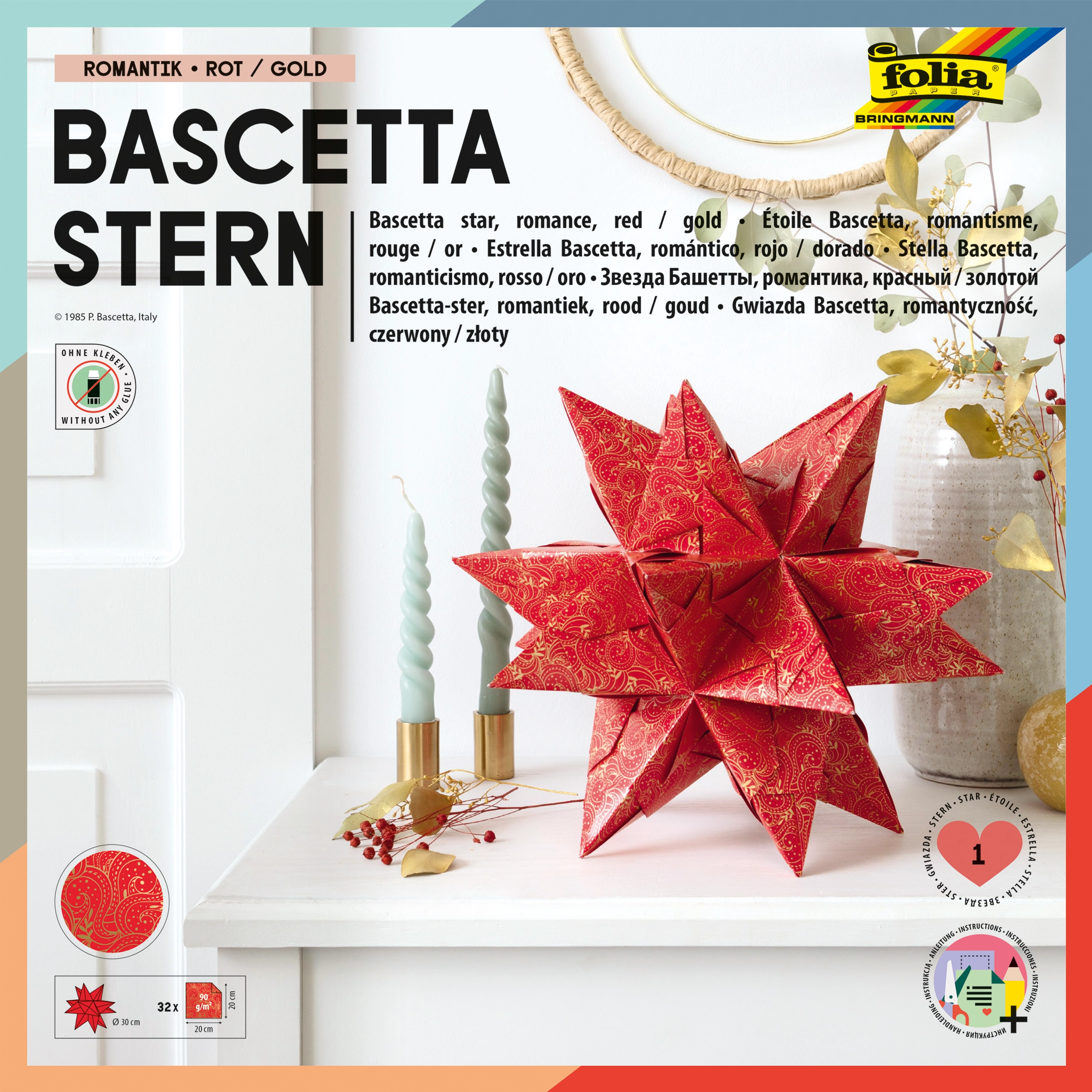 Bascetta Stern, Folklore, Rot & Gold, 20 x 20 cm, 90 g/m², 1 Stern