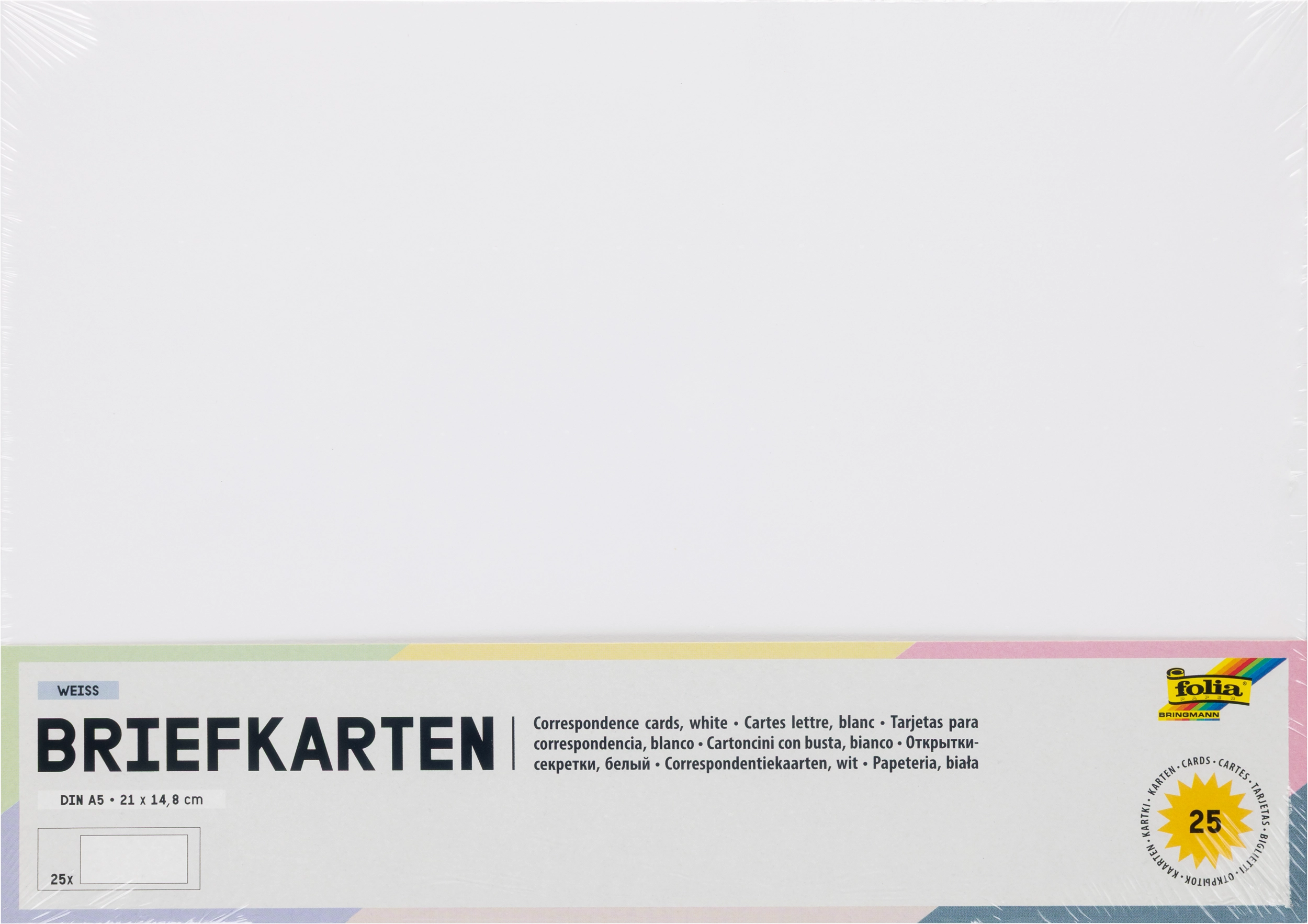 Briefkarten, Weiß, DIN A5, Hochformat, 190 g/m², 25 Stück