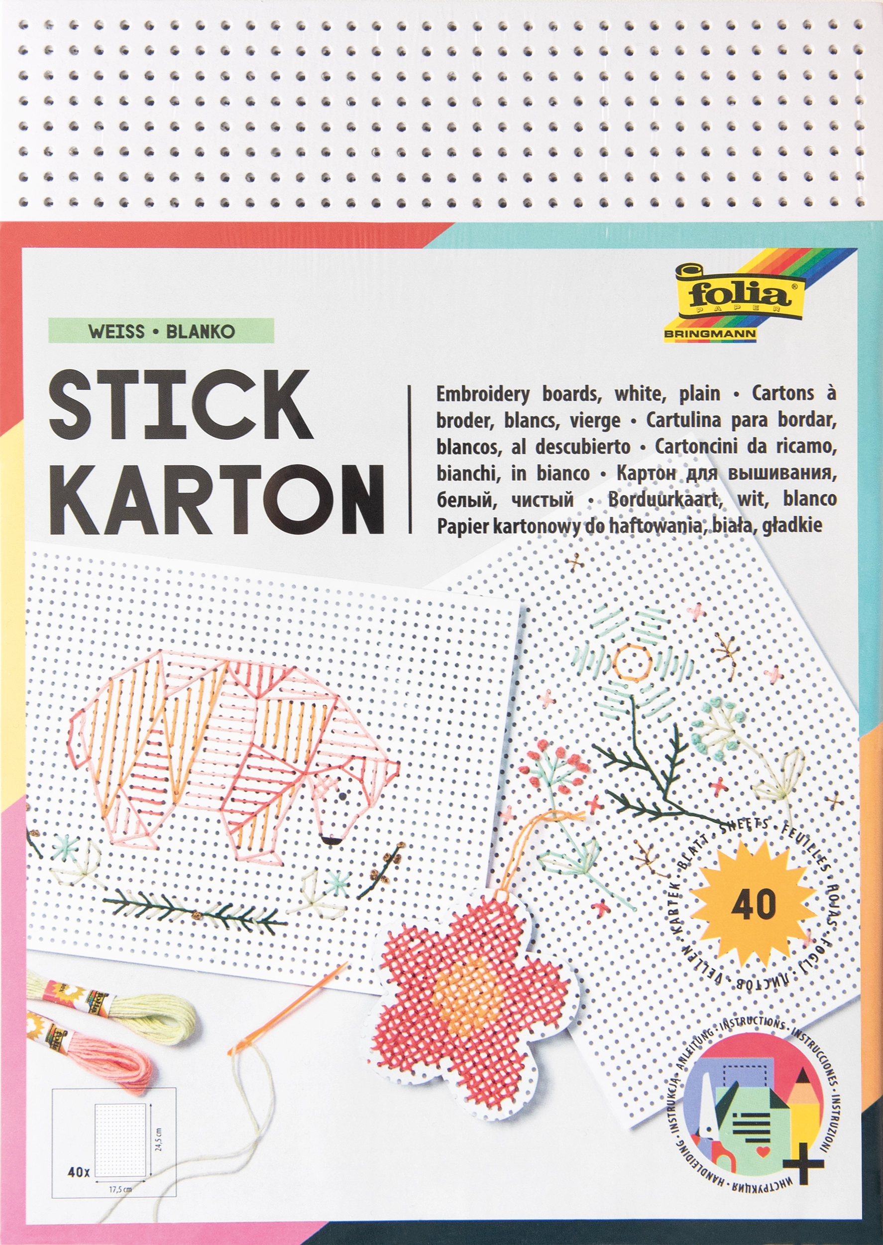 Stickkarton , Weiß, Blanko, 40 Blatt