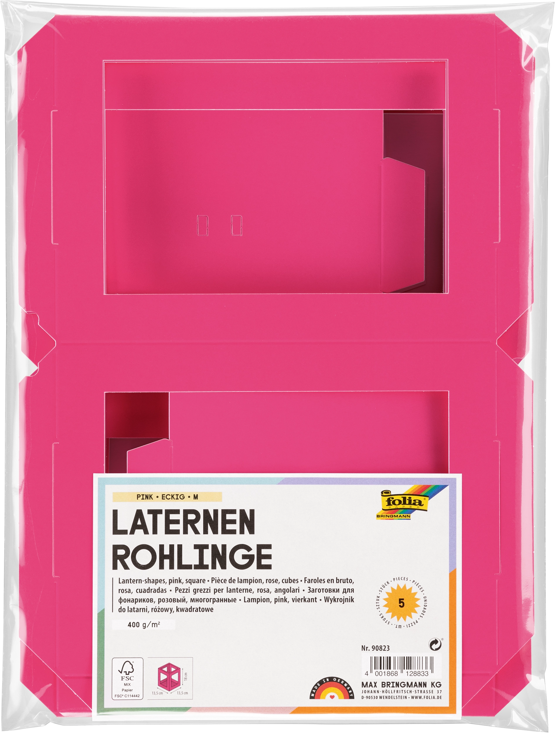 Laternen-Rohlinge, Eckig, Pink, M, 400 g/m², 5 Stück
