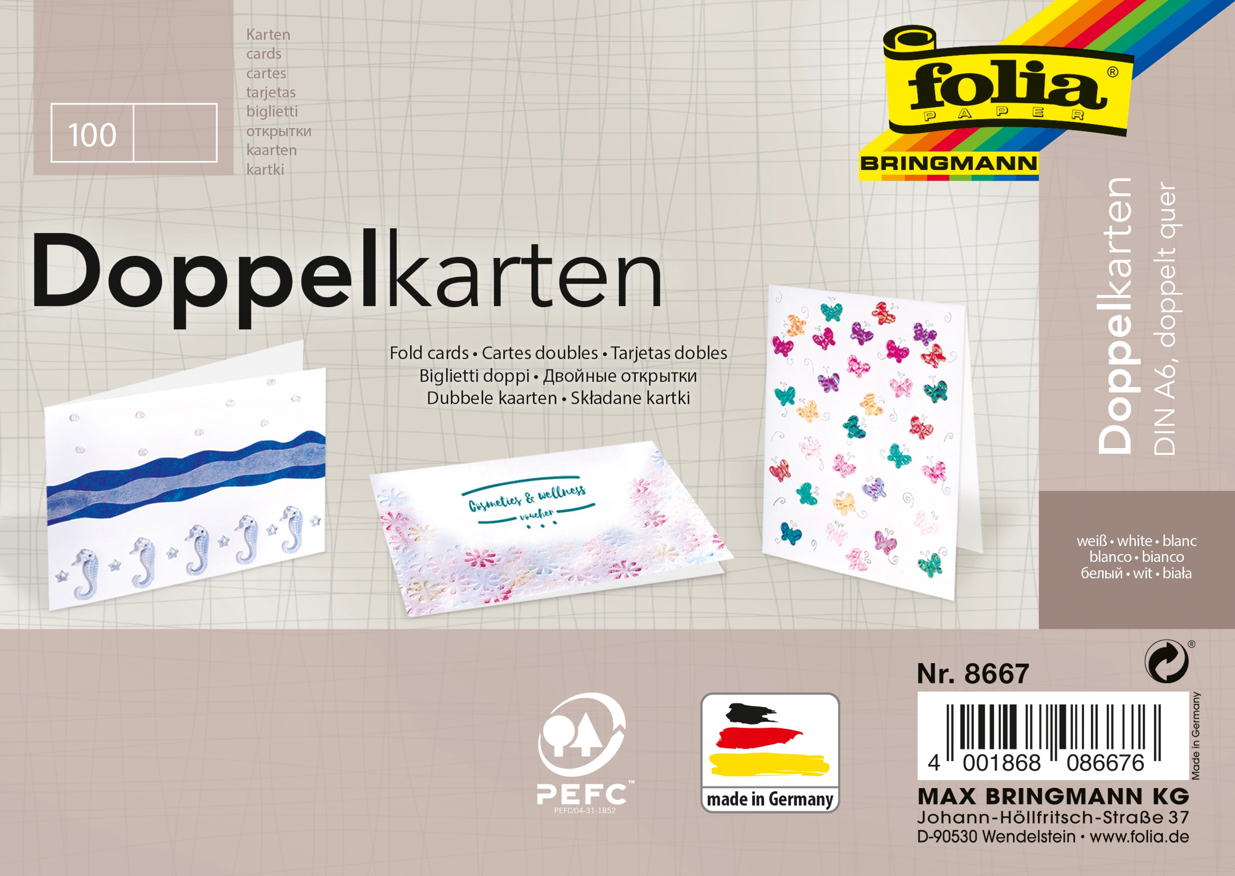 Klappkarten, Weiß, DIN A6, Querformat, 190 g/m², 100 Stück